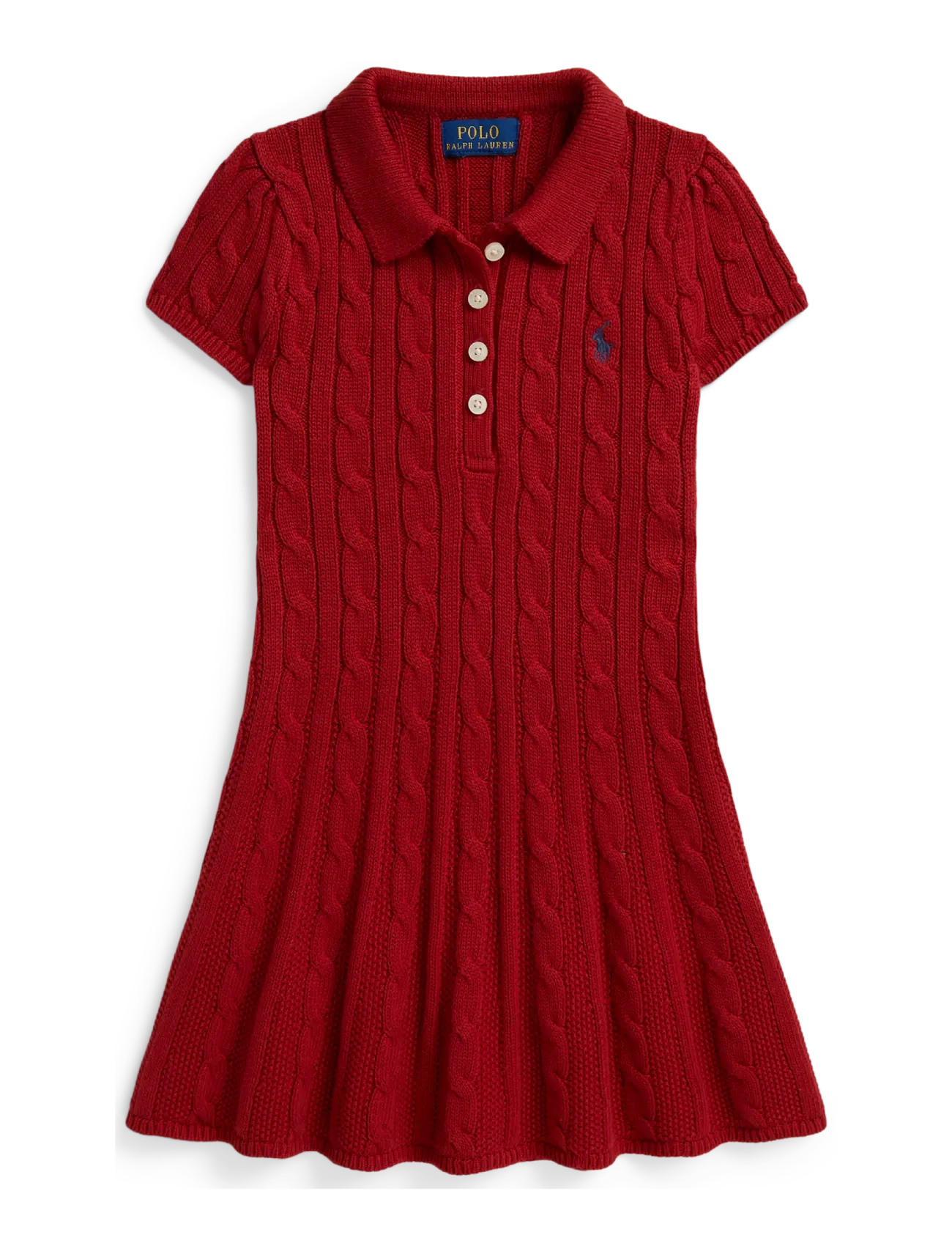 Ralph Lauren Kids Cable-Knit Cotton Polo Sweater Dress, 124-128, Casual Dresses, Rot - Short-sleeved Kinder