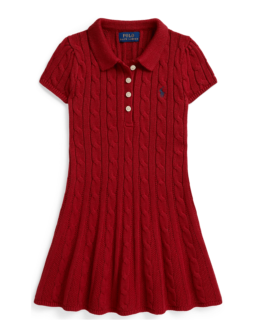 Ralph Lauren Kids - Cable-Knit Cotton Polo Sweater Dress - lühikeste varrukatega beebikleidid - camden red - 0