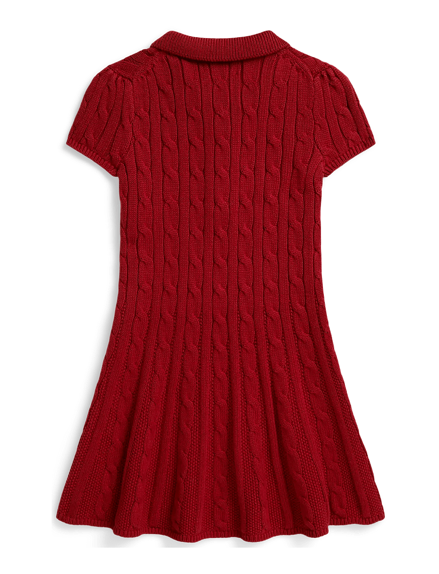 Ralph Lauren Kids - Cable-Knit Cotton Polo Sweater Dress - lühikeste varrukatega beebikleidid - camden red - 1