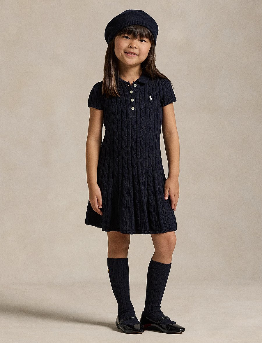 Ralph Lauren Kids - Cable-Knit Cotton Polo Sweater Dress - rl navy w/ prch c - 0