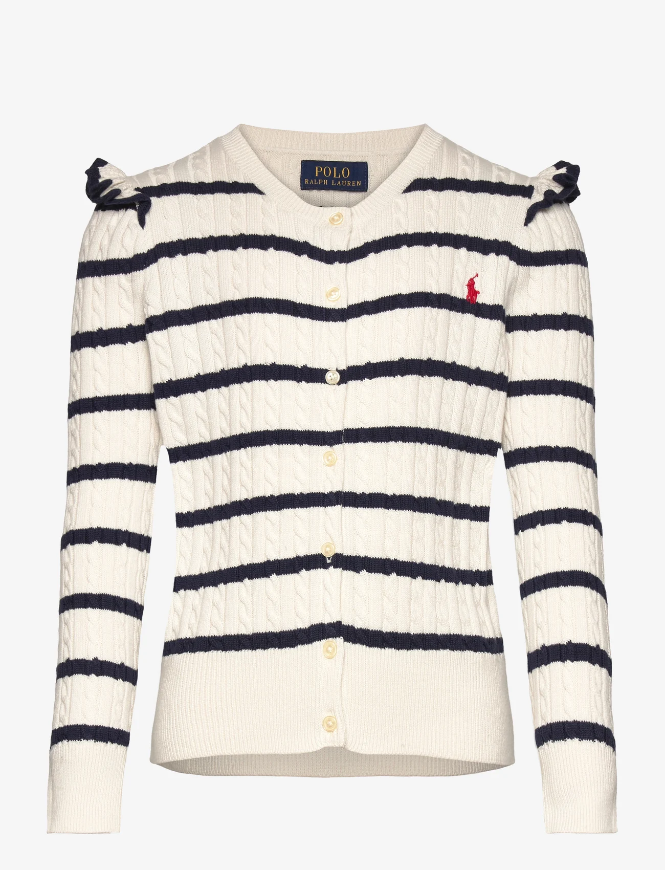 Ralph Lauren Kids - Striped Mini-Cable Cotton Cardigan - neuletakit - deckwash white/ne - 0