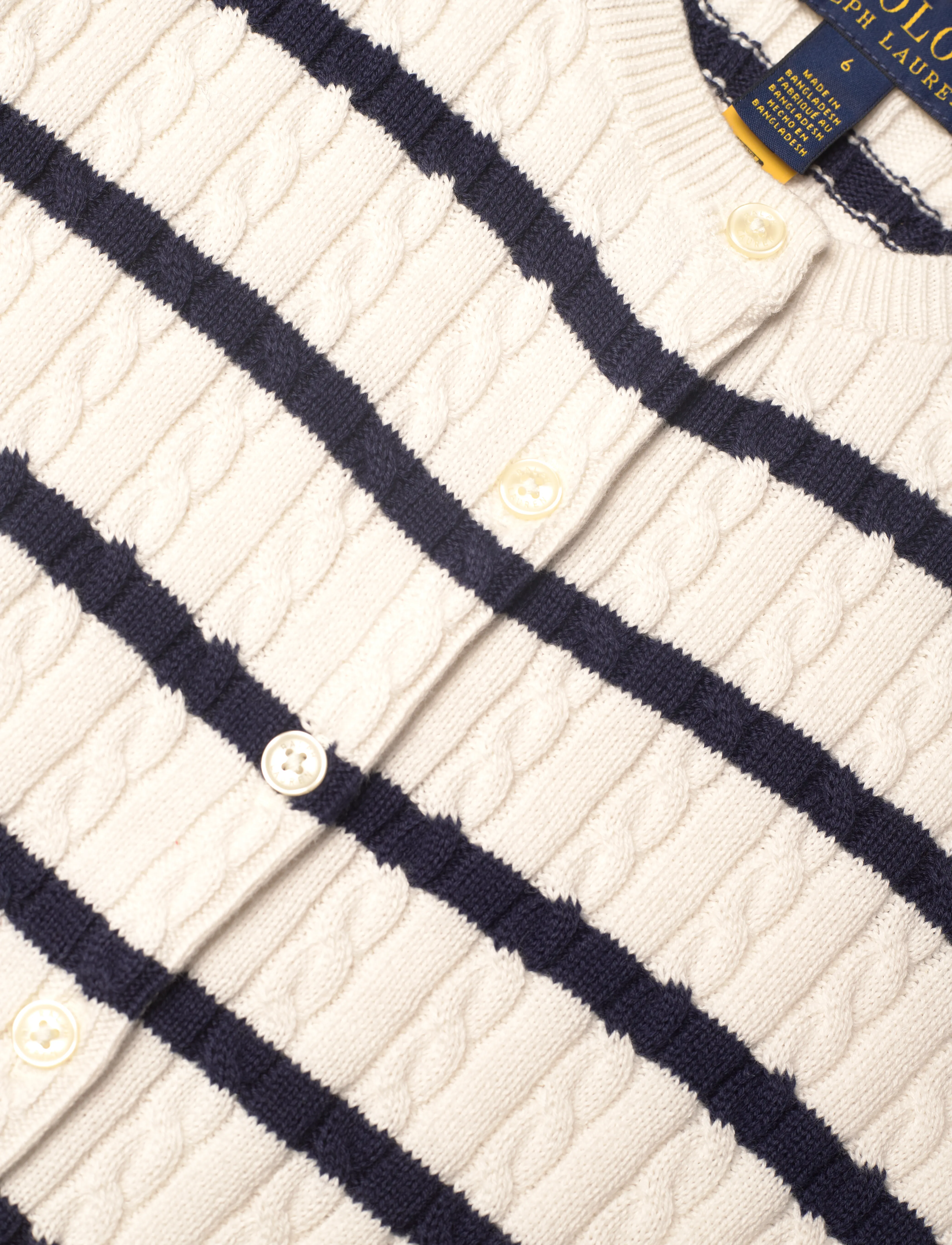 Ralph Lauren Kids - Striped Mini-Cable Cotton Cardigan - deckwash white/ne - 2
