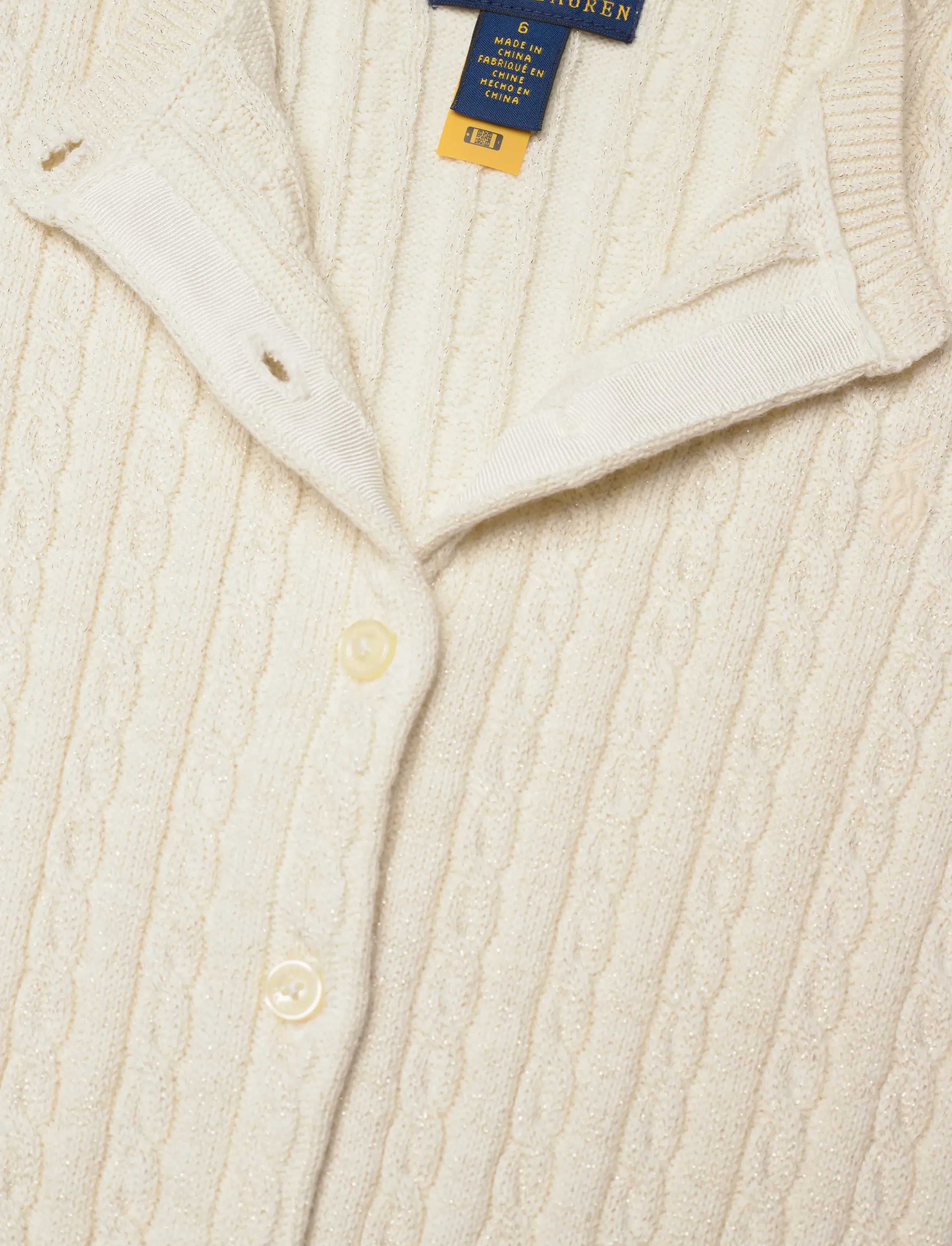 Ralph Lauren Kids - Metallic Cable Cotton-Blend Cardigan - gebreide vesten - clubhouse cream - 5