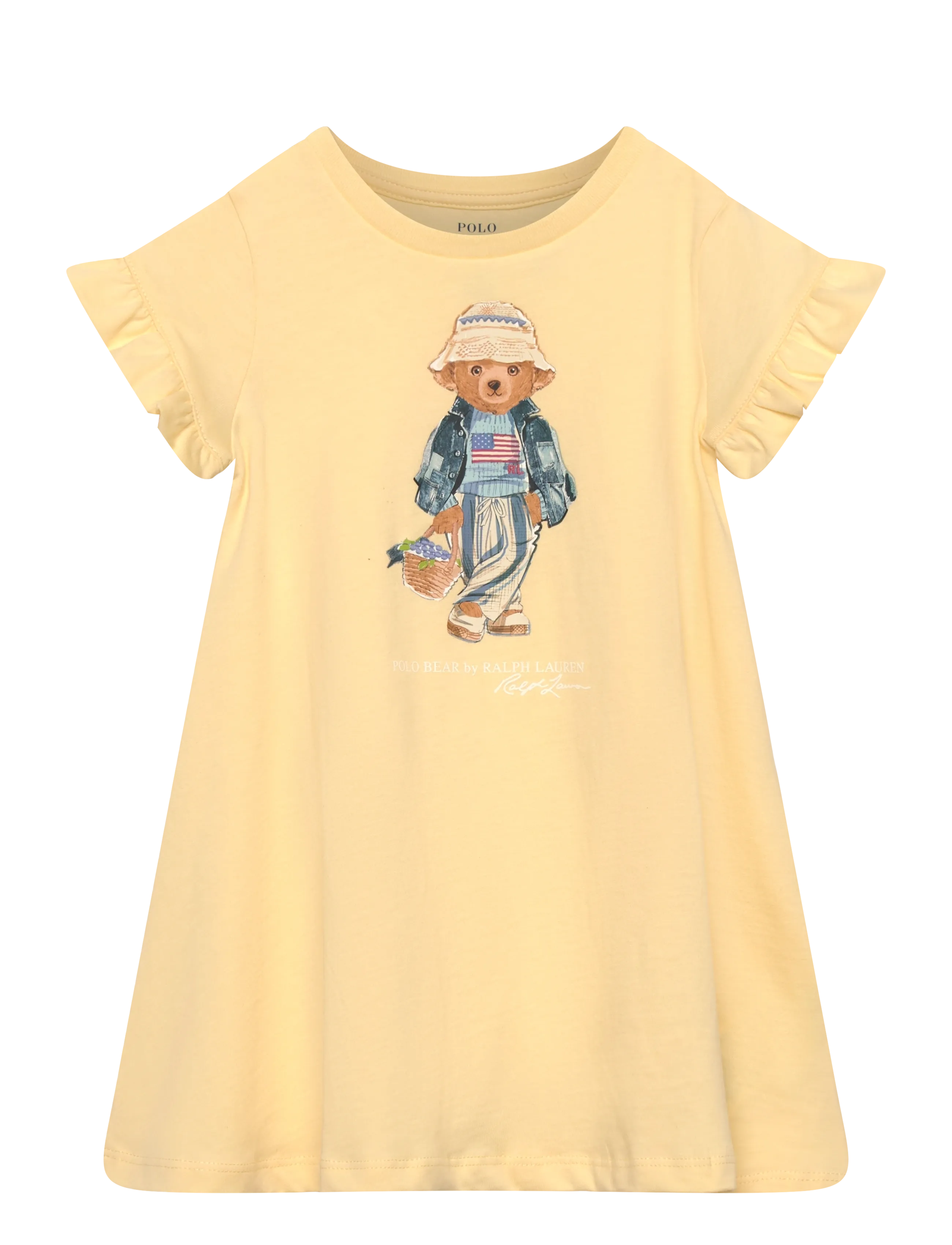 Ralph Lauren Kids Polo Bear Cotton Jersey Dress, 88-93, Baby Dresses, Gelb - Short-sleeved Kinder