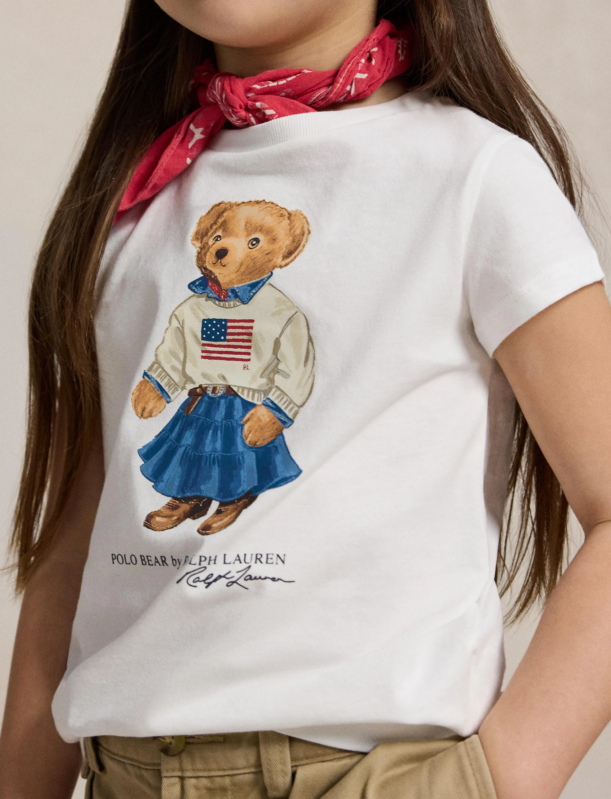 Ralph Lauren Kids 26/1 Jersey-Knt-T-Shirt, Børn, Polo Bear T-Shirt, Hvid, Str: 102-108