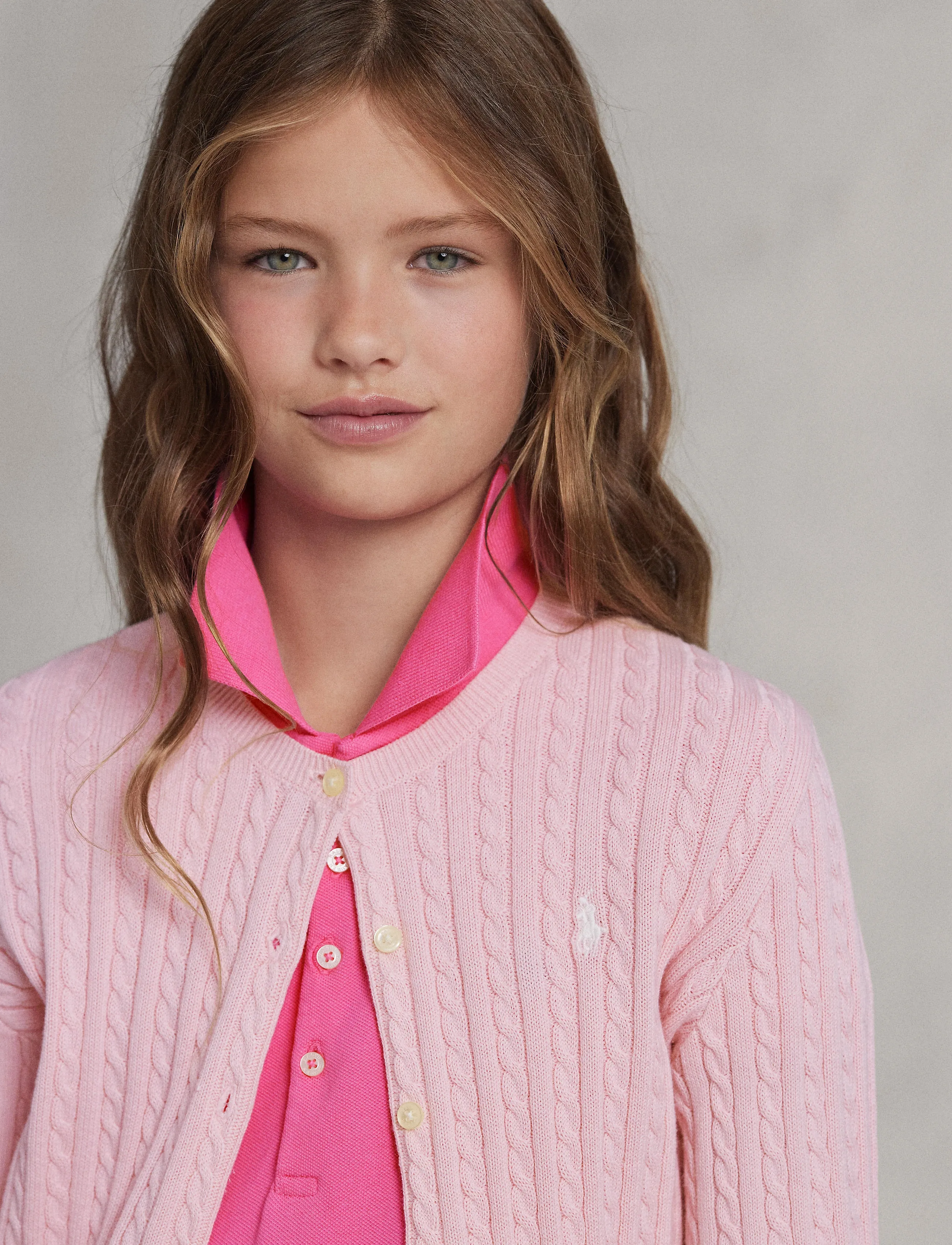 Ralph Lauren Kids - Mini-Cable Cotton Cardigan - koftor - hint of pink - 5