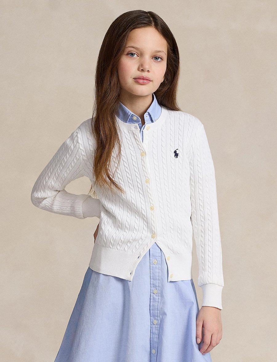 Ralph Lauren Kids - Mini-Cable Cotton Cardigan - koftor - optic white w/ na - 4