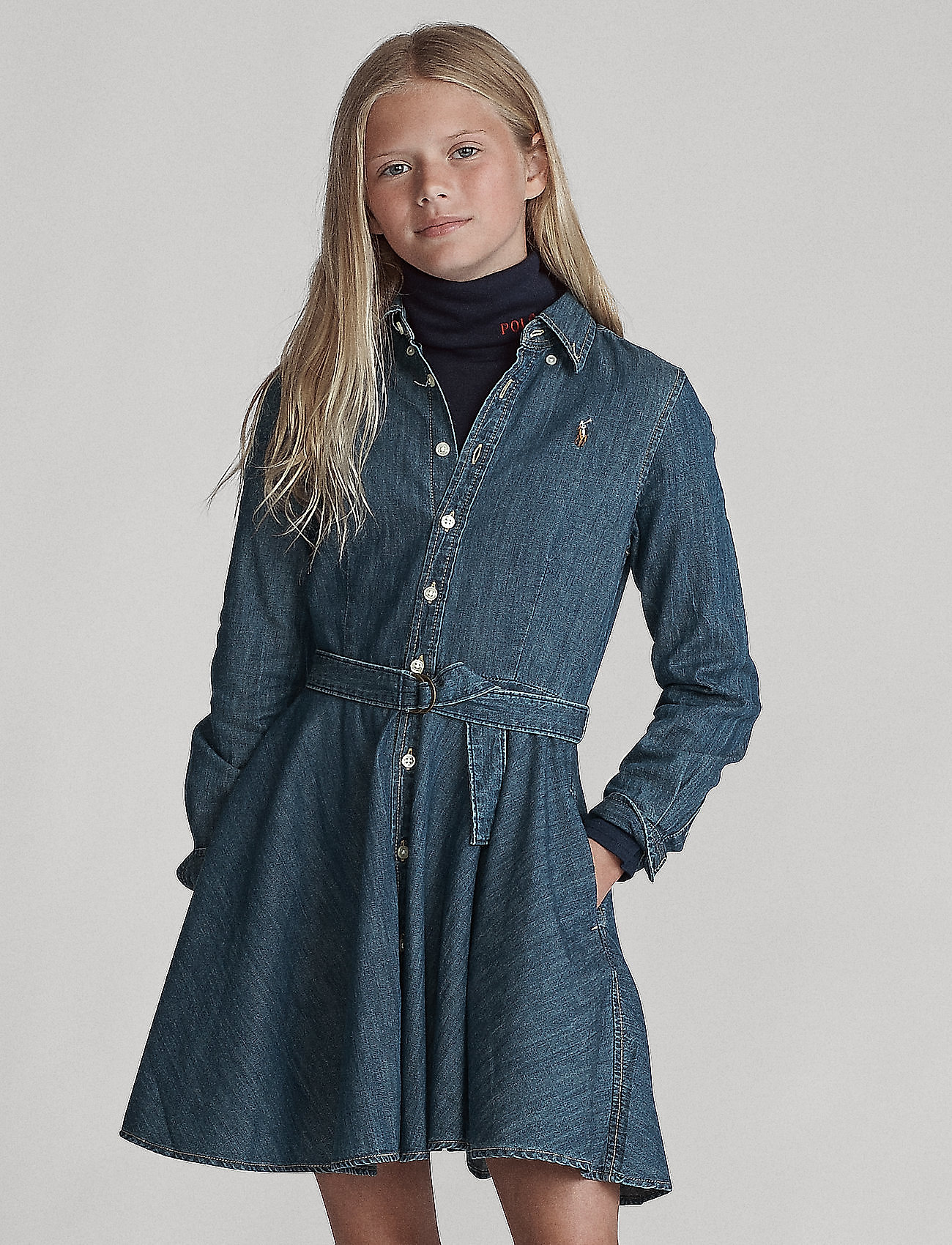 Ralph Lauren Kids Belted Cotton Denim Shirtdress - Klänningar & Kjolar - INDIGO / blue