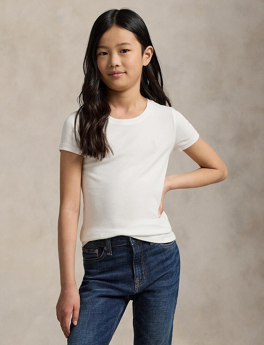 Ralph Lauren Kids - 30/1 JERSEY-SS CN TEE-TP-KNT - kurzärmelige - white w/ hint of - 4