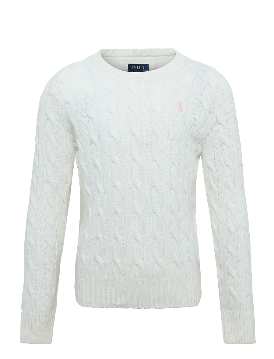 Ralph Lauren Kids - 2/15 WOOL/CASH RWS-CABLE CN-SV-PLO - trøjer - warm white w/ hint of pink - 0