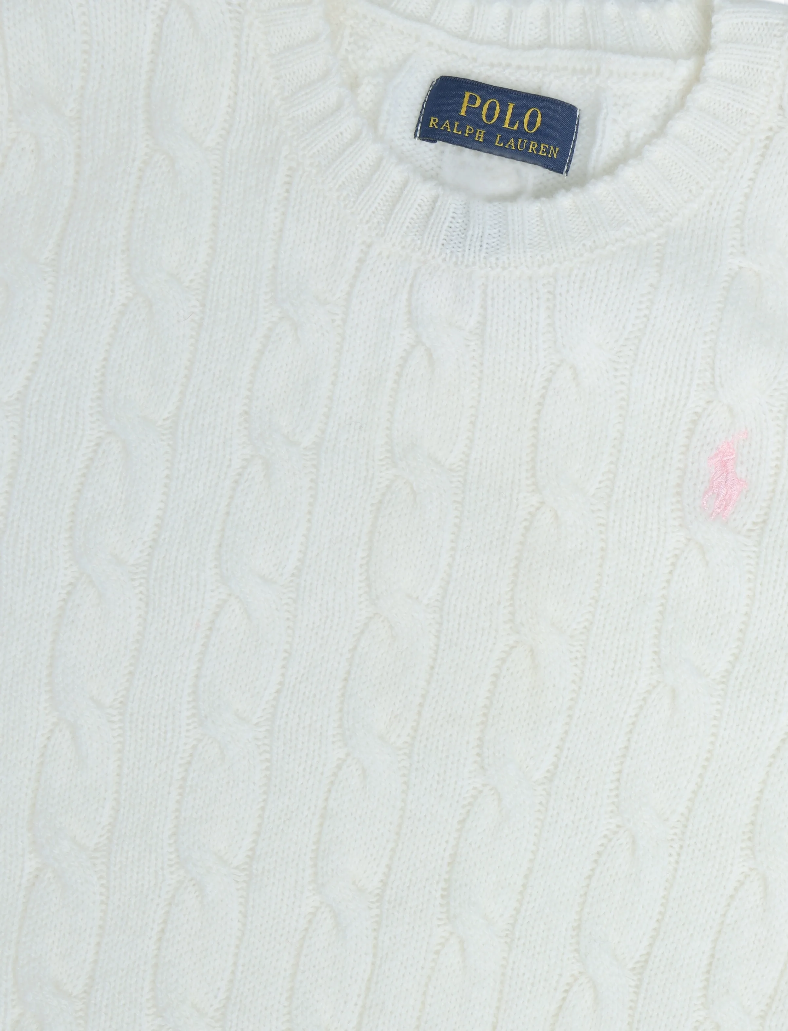 Ralph Lauren Kids - 2/15 WOOL/CASH RWS-CABLE CN-SV-PLO - trøjer - warm white w/ hint of pink - 2