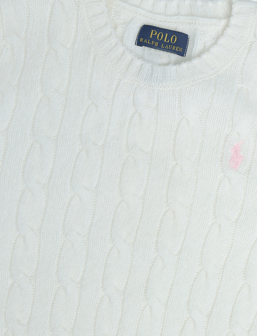 Ralph Lauren Kids - 2/15 WOOL/CASH RWS-CABLE CN-SV-PLO - trøjer - warm white w/ hint of pink - 2