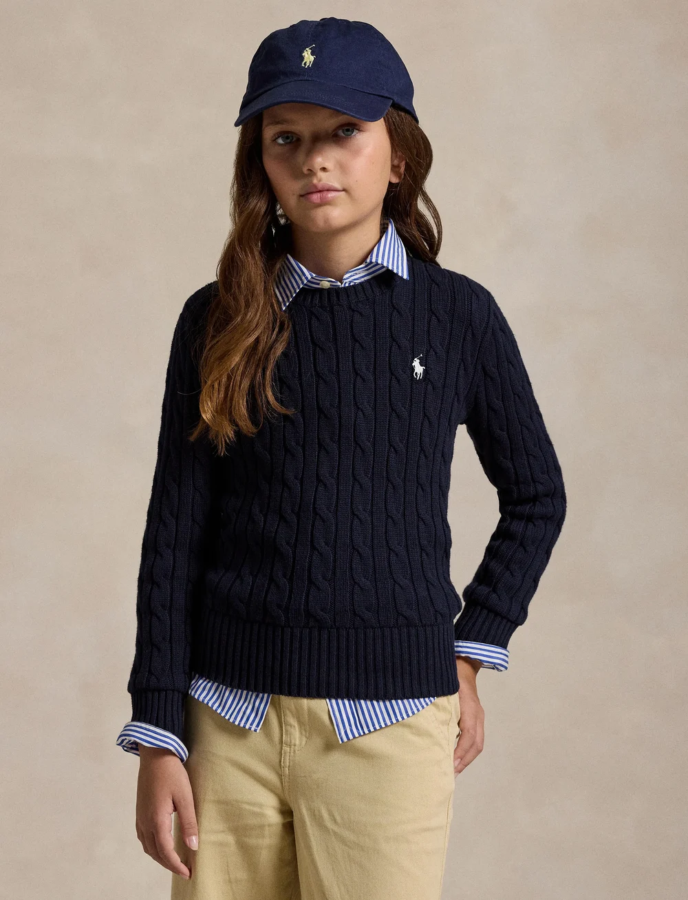 Ralph Lauren Kids - Cable-Knit Cotton Sweater - stickade tröjor - rl navy w/ nevis - 4