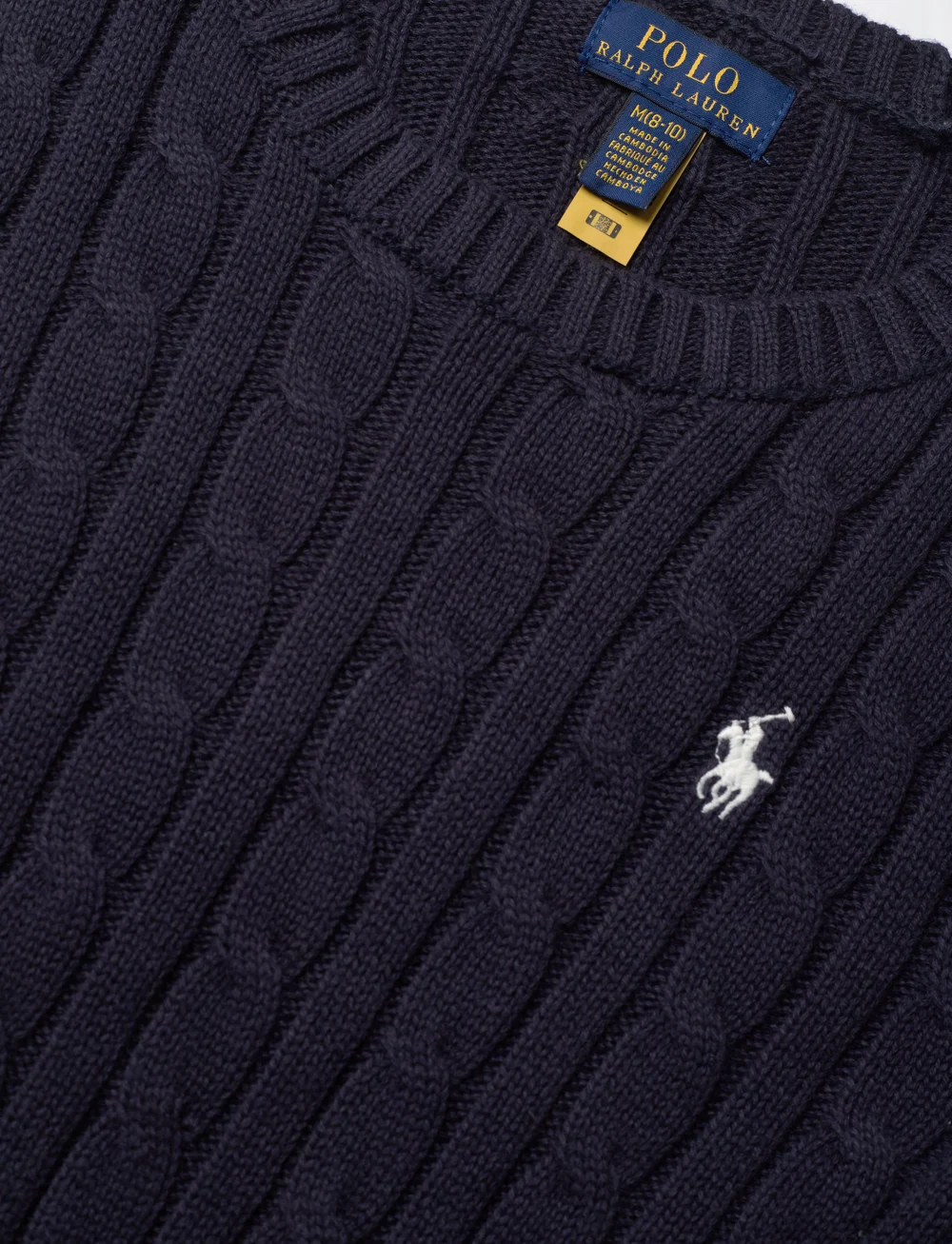Ralph Lauren Kids - Cable-Knit Cotton Sweater - stickade tröjor - rl navy w/ nevis - 5