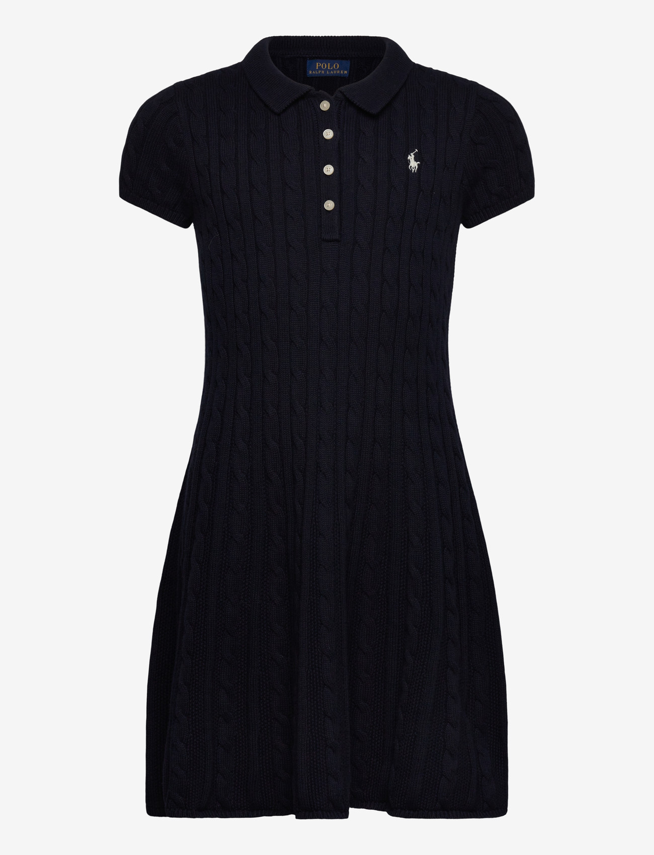 Ralph Lauren Kids - Cable-Knit Cotton Polo Sweater Dress - lühikeste varrukatega vabaaja kleidid - rl navy w/ prch c - 0