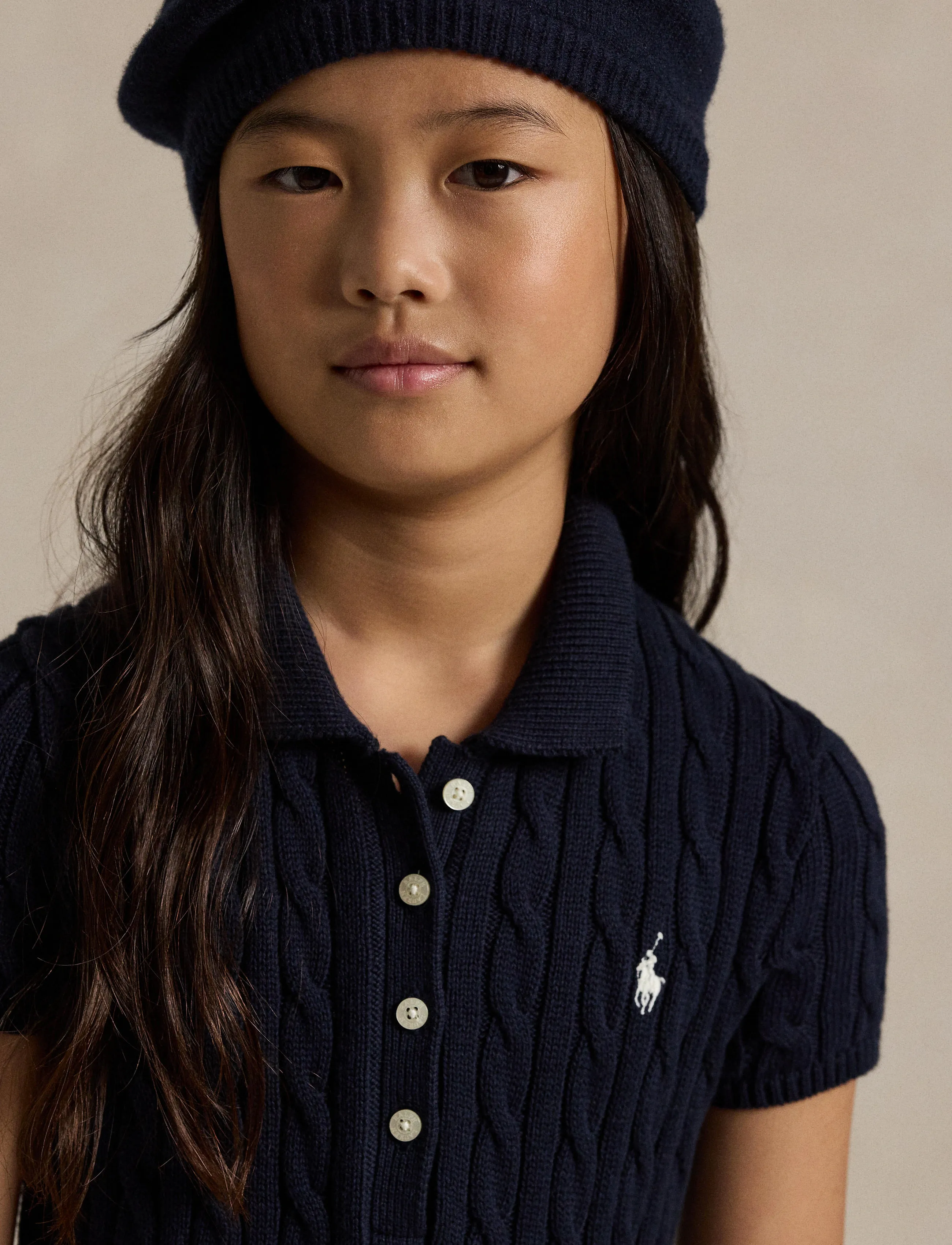 Ralph Lauren Kids - Cable-Knit Cotton Polo Sweater Dress - kurzärmelige freizeitkleider - rl navy w/ prch c - 2