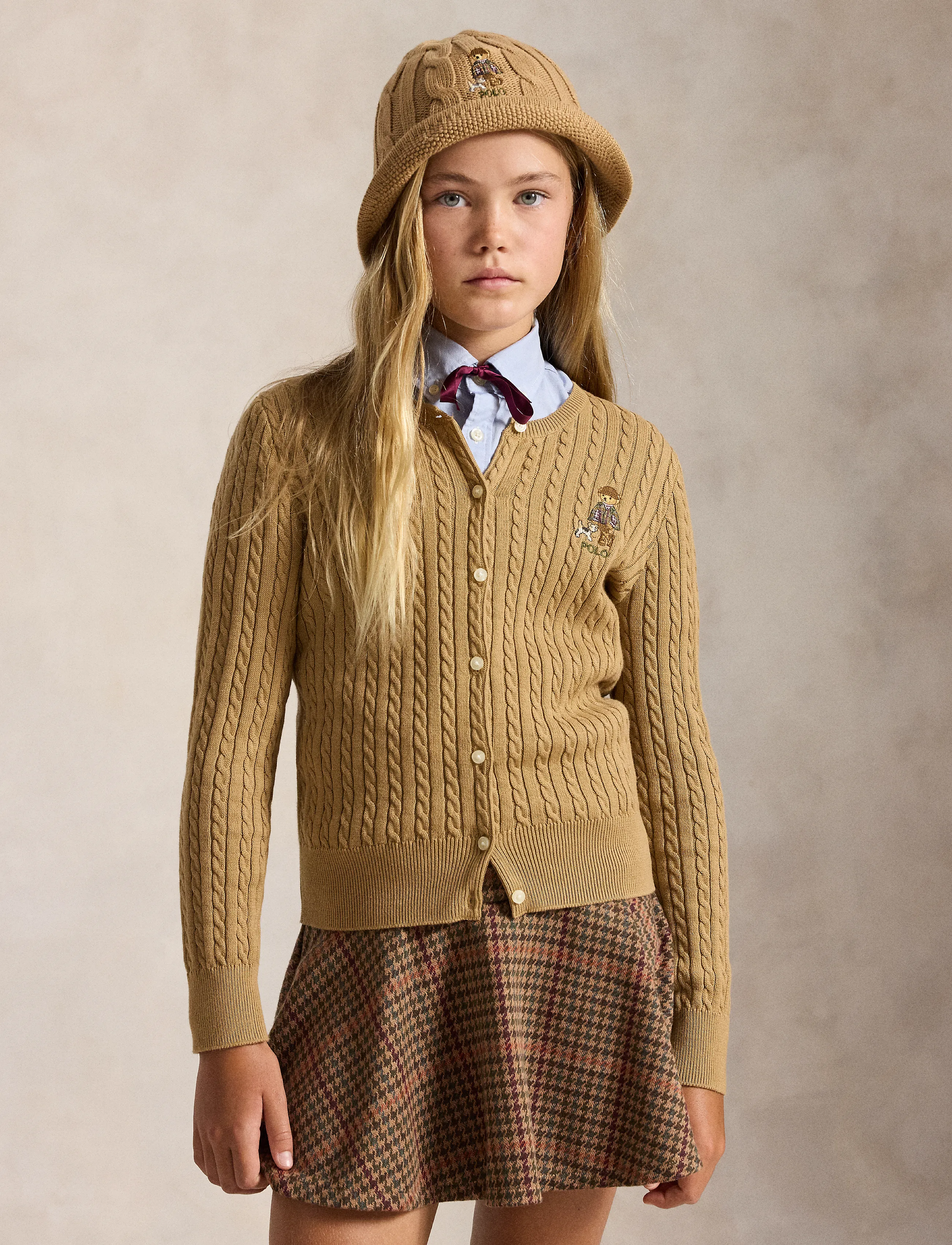 Ralph Lauren Kids Polo Bear Mini-Cable Cotton Cardigan - Kudumid - BERKSHIRE TAN / beige