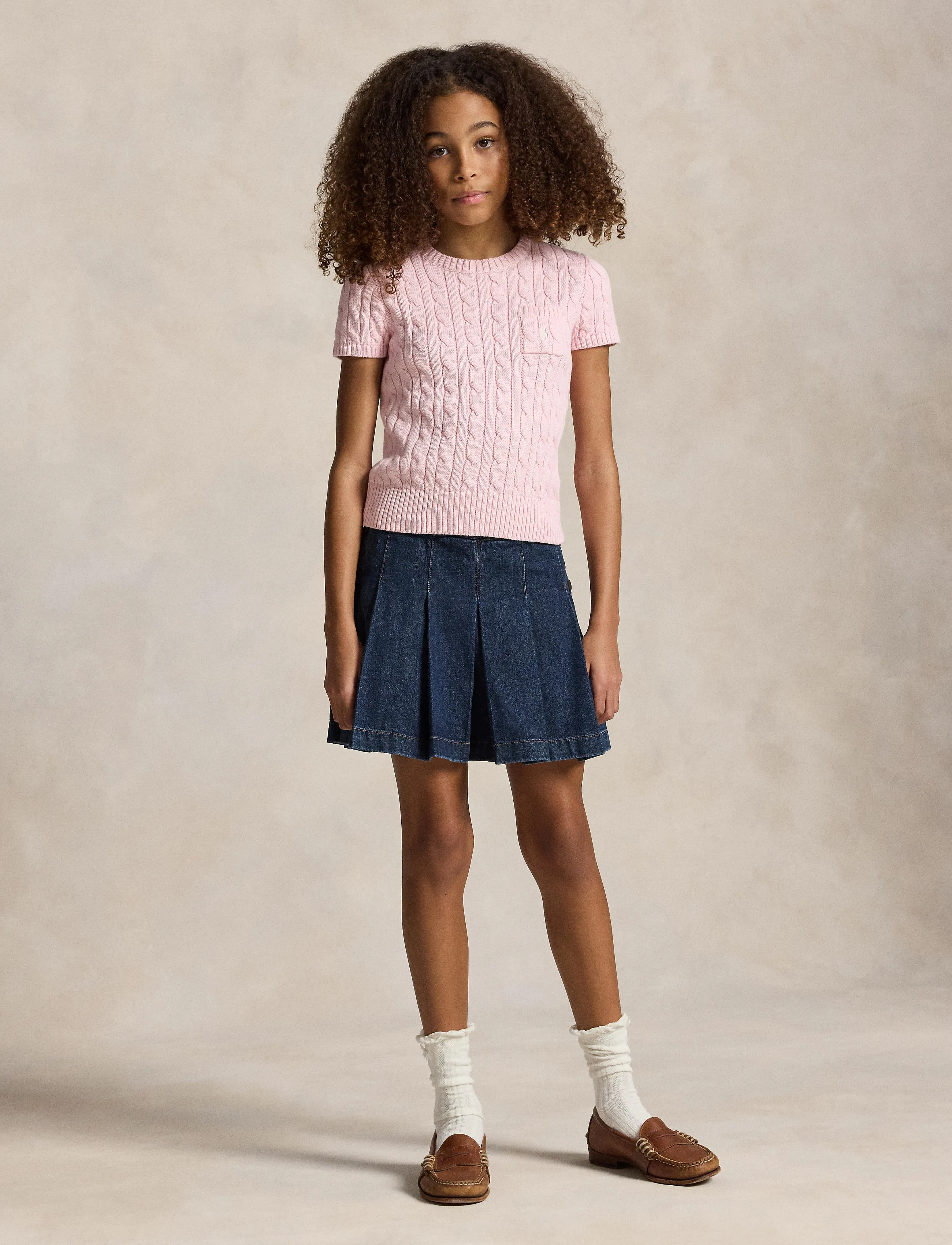 Ralph Lauren Kids Cable-Knit Cotton Short-Sleeve Sweater - T-shirts - HINT OF PINK W/ N / pink/rose