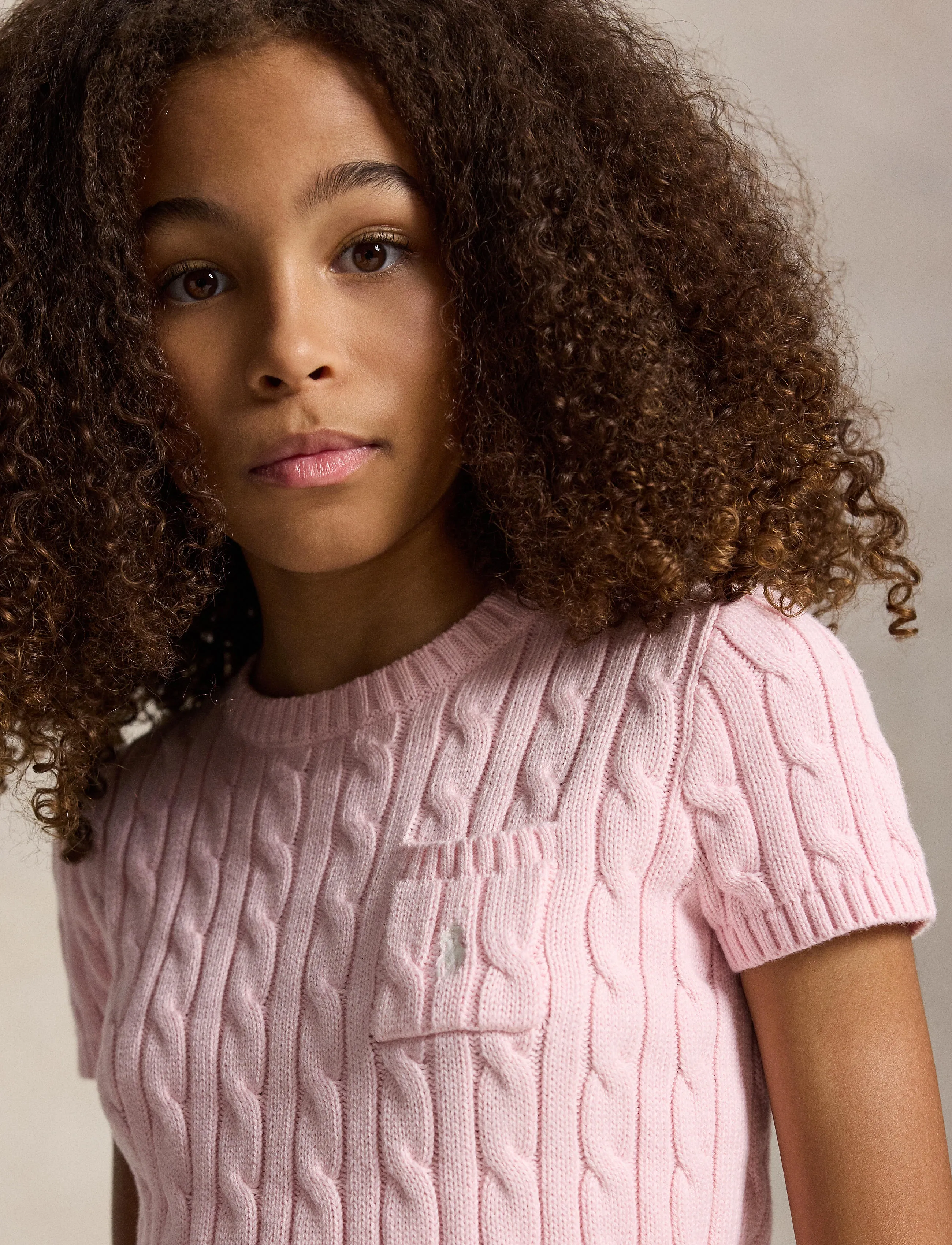 Ralph Lauren Kids Cable-Knit Cotton Short-Sleeve Sweater - T-Shirts & Tops - HINT OF PINK W/ N / pink/rose