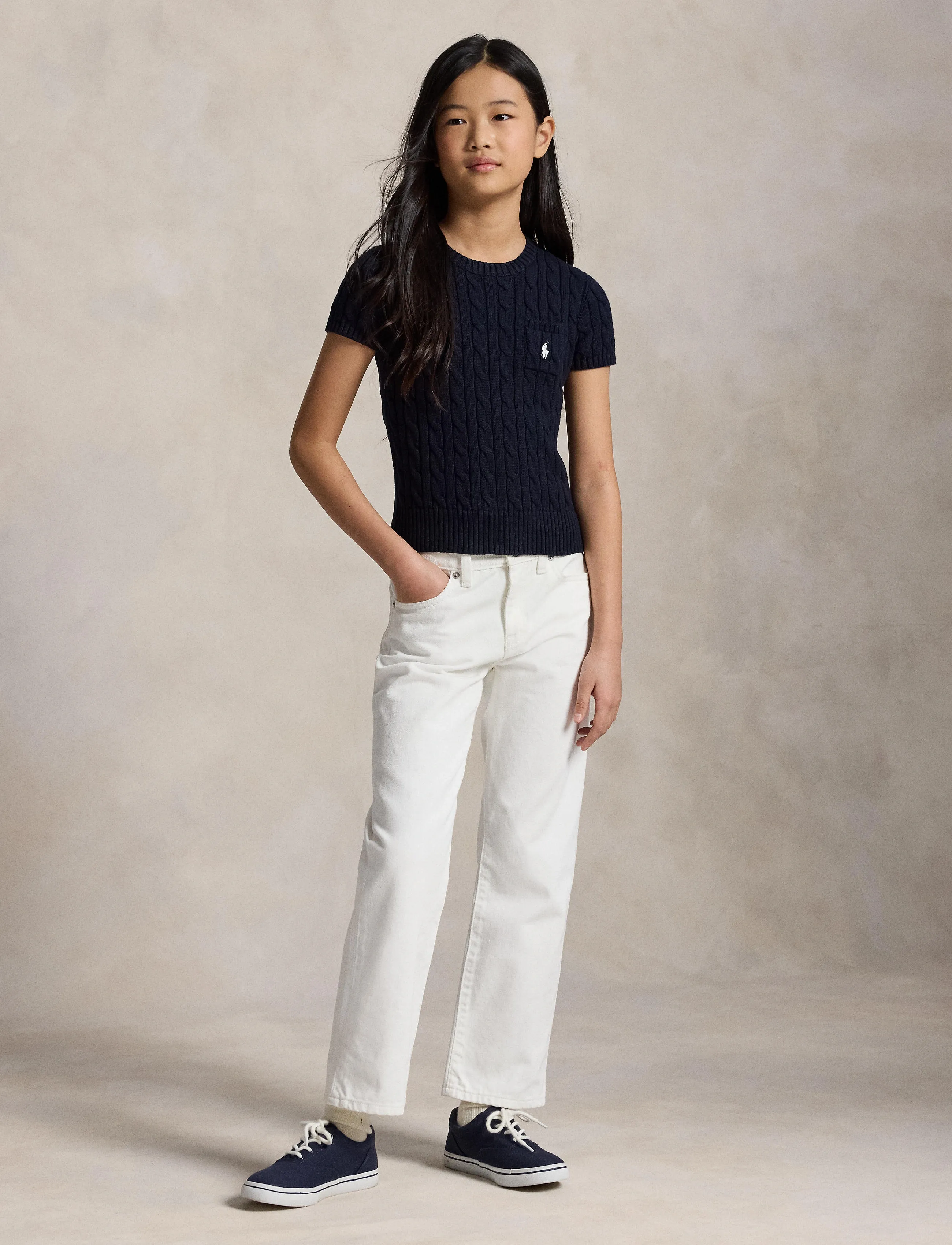 Ralph Lauren Kids Cable-Knit Cotton Short-Sleeve Sweater - T-shirts - RL NAVY W/ NEVIS / navy