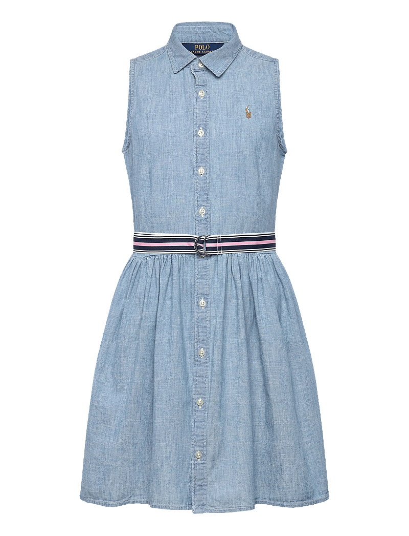 Ralph Lauren Kids - Belted Cotton Chambray Shirtdress - sleeveless casual dresses - medium wash - 0