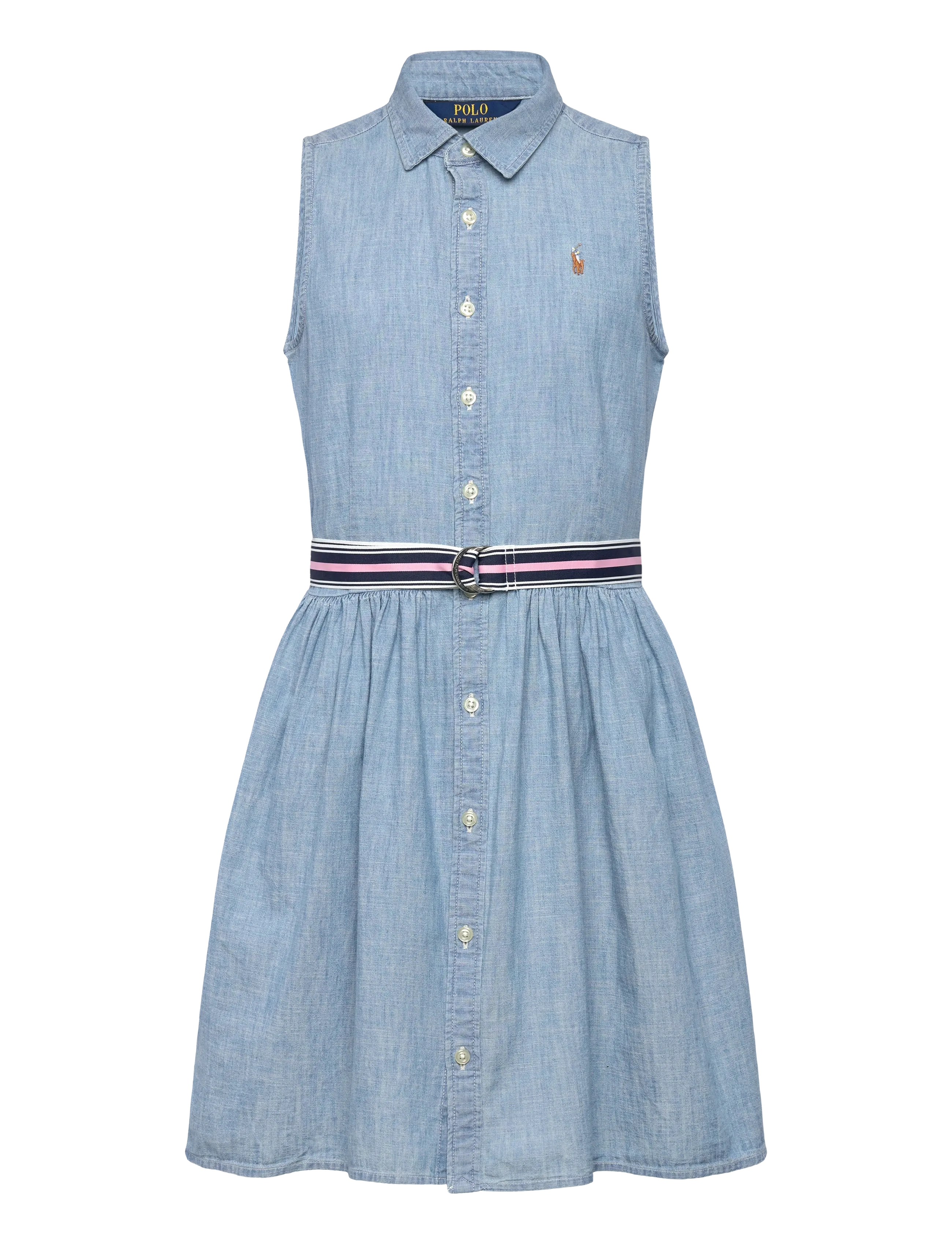 Ralph Lauren Kids Belted Cotton Chambray Shirtdress - 4 for 3 - MEDIUM WASH / blue