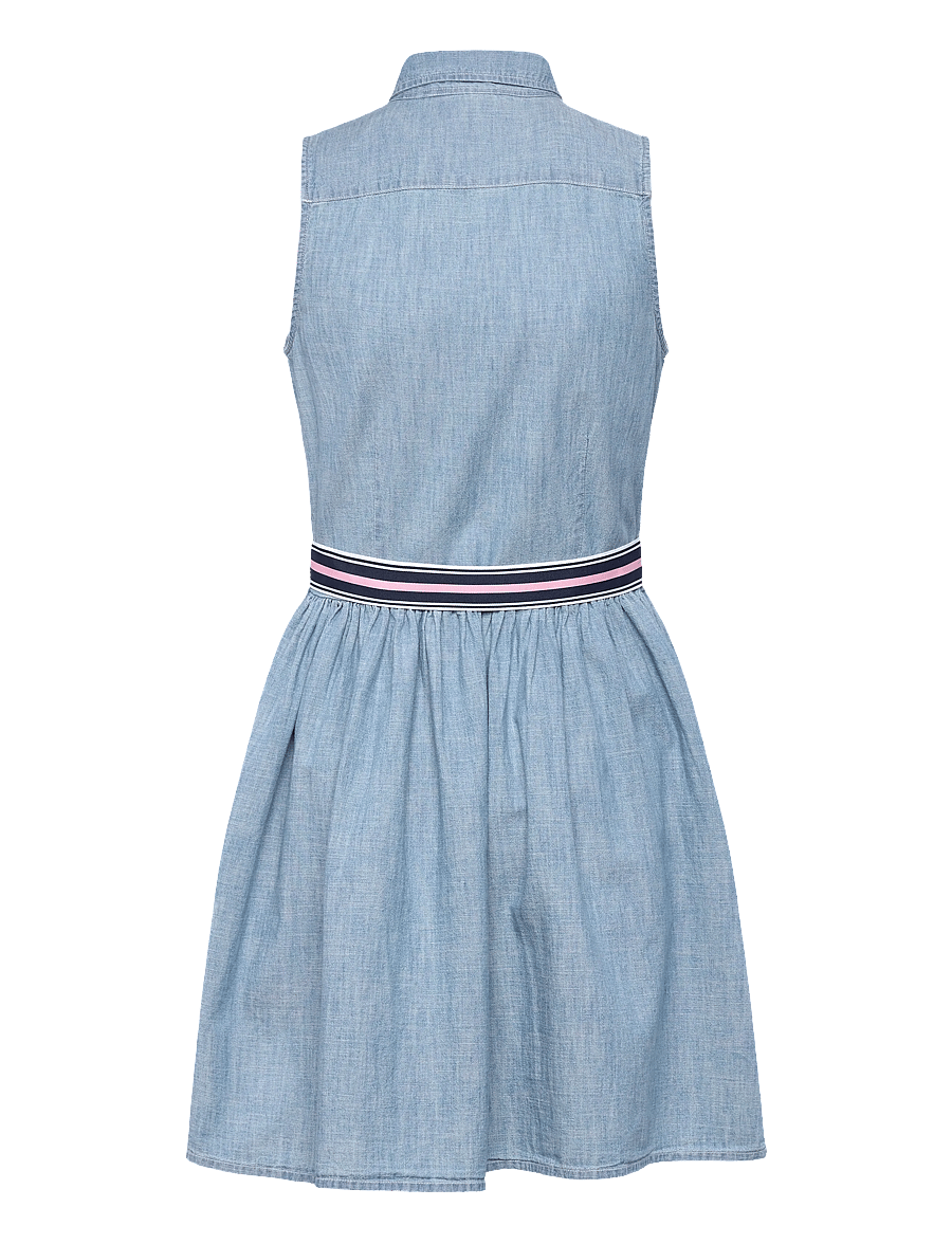 Ralph Lauren Kids - Belted Cotton Chambray Shirtdress - casual jurken zonder mouwen - medium wash - 1