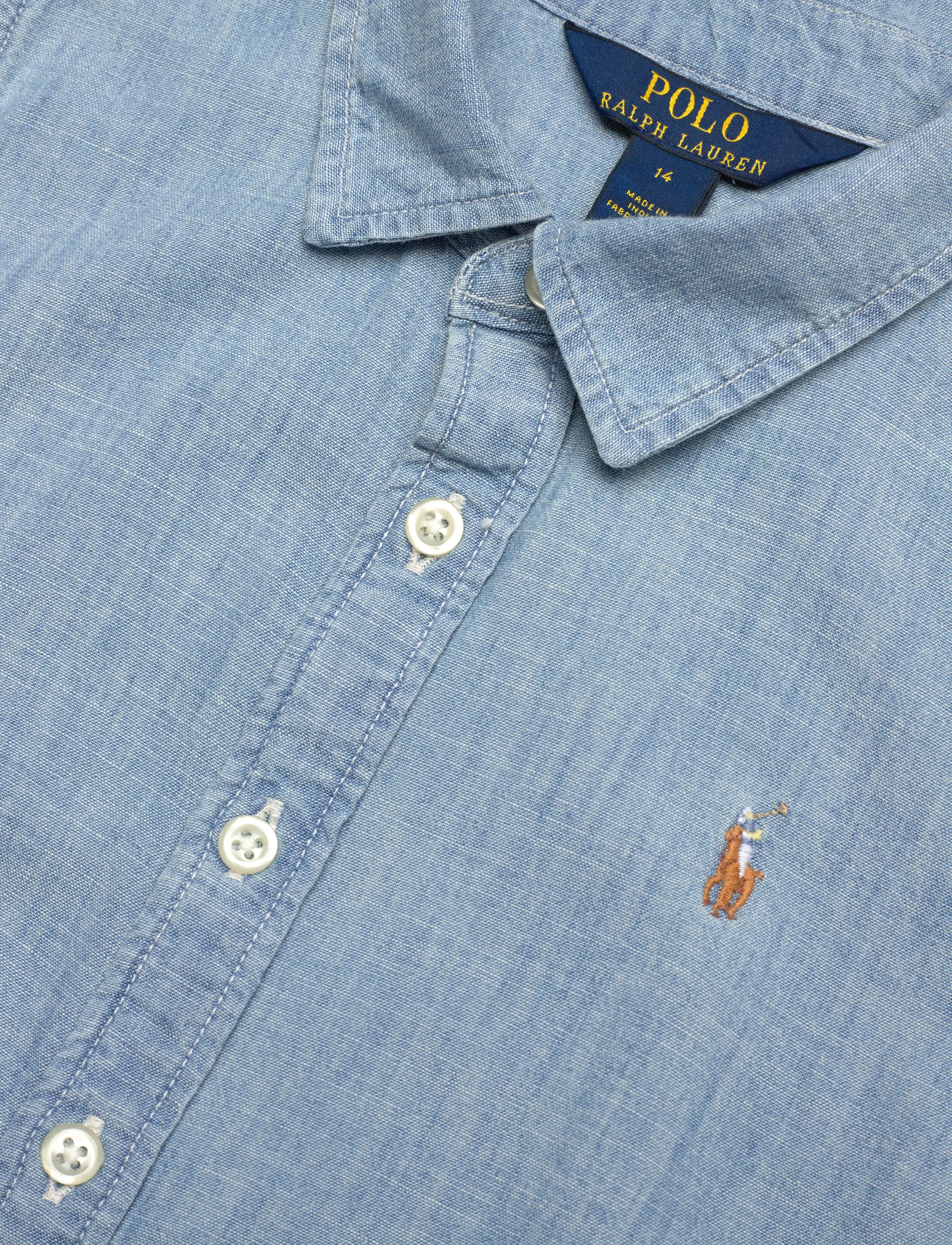Ralph Lauren Kids - Belted Cotton Chambray Shirtdress - kjoler uten ermer i avslappet stil - medium wash - 2
