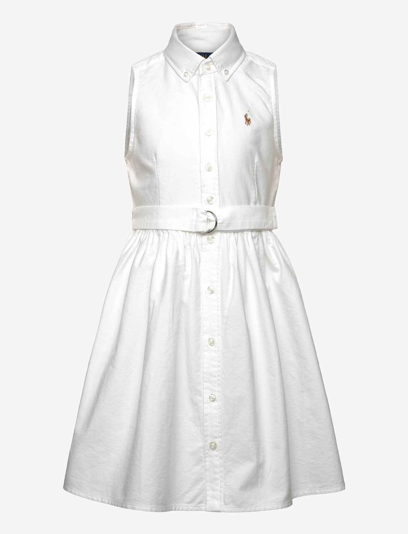 Ralph Lauren Kids - Belted Cotton Oxford Shirtdress - varrukateta vabaaja kleidid - bsr white - 0