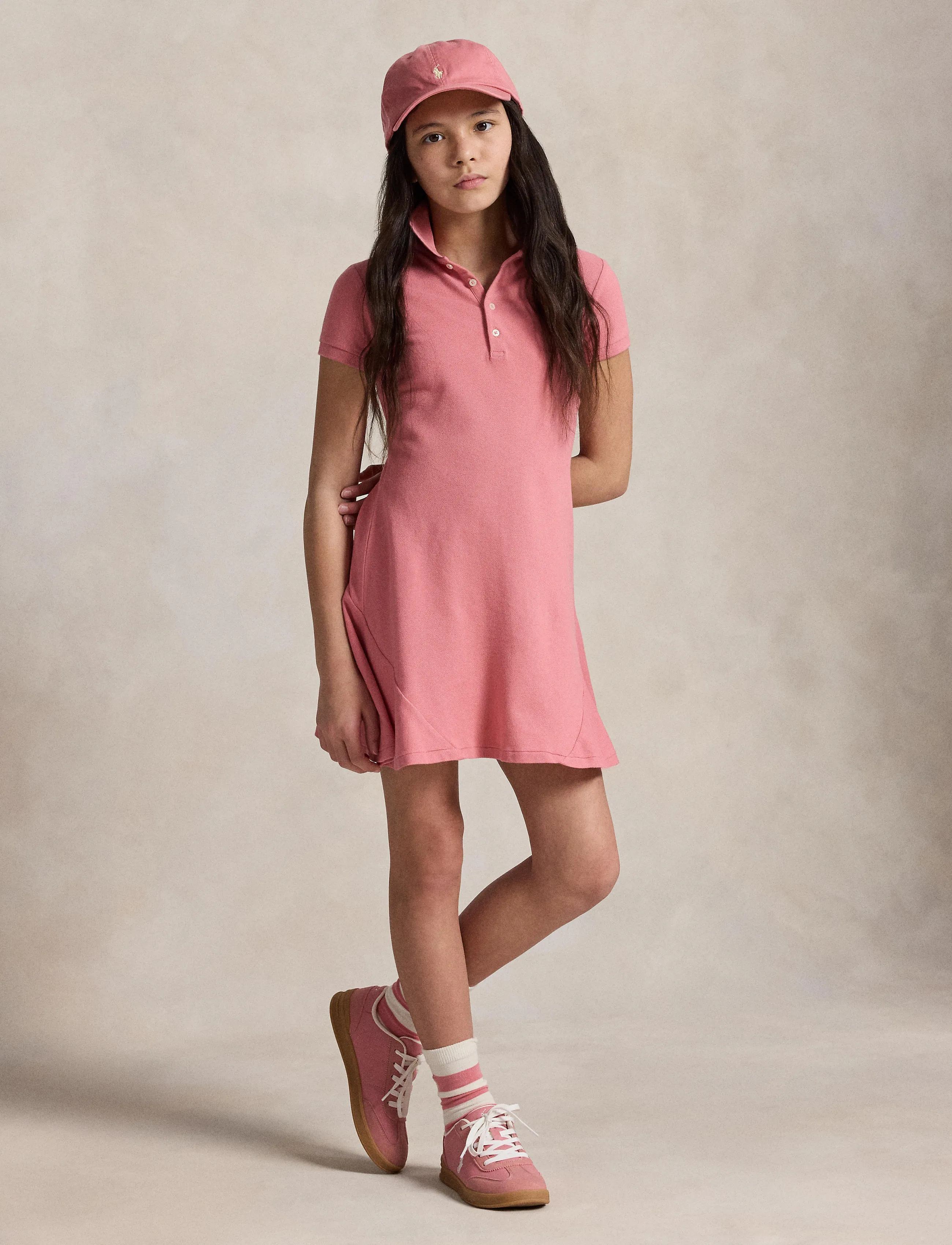Ralph Lauren Kids - STRETCH MESH-FLAREPOLODR-DR-DAD - short-sleeved casual dresses - desert rose - 3