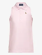 Sleeveless Cotton Mesh Polo Shirt - HINT OF PINK