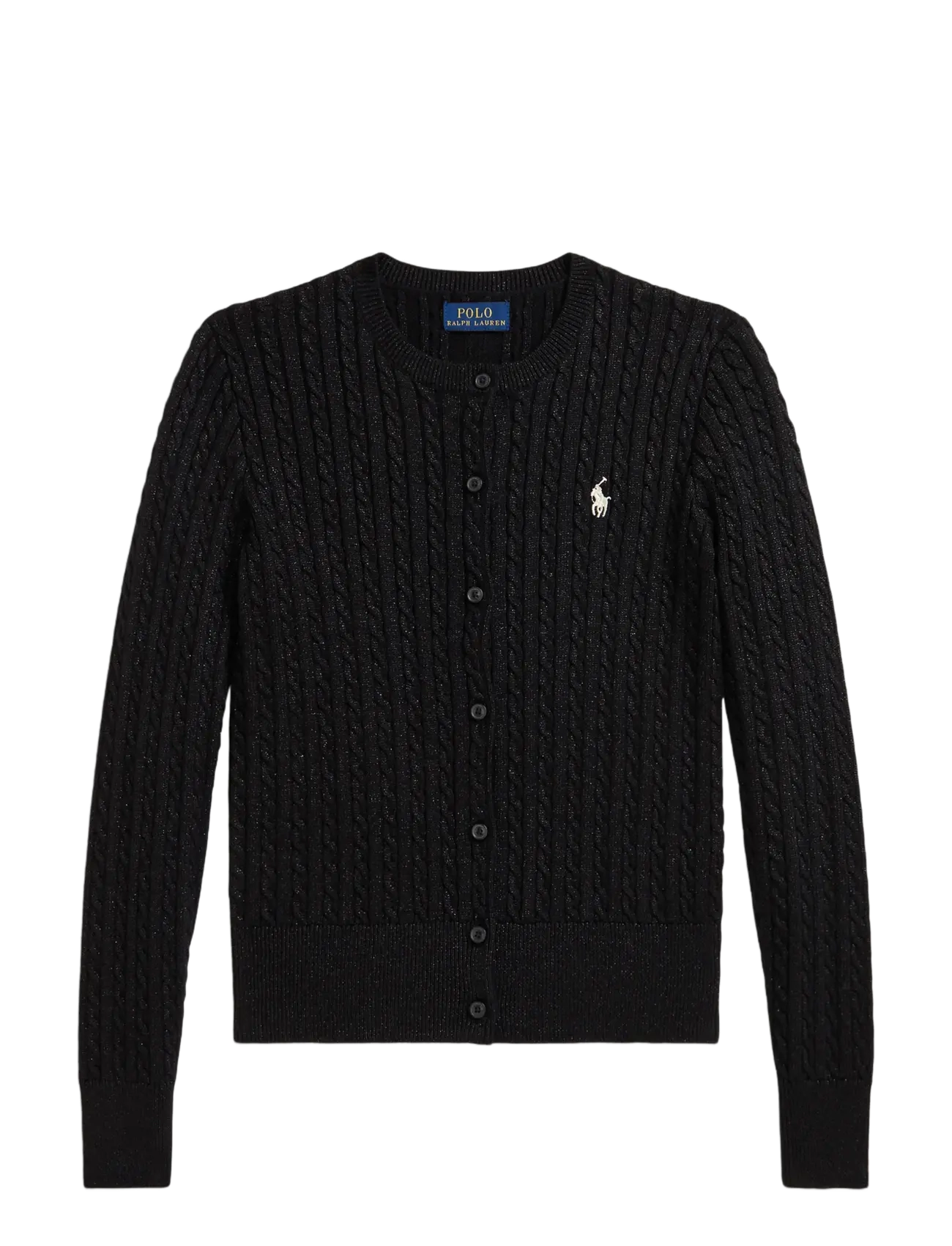 Metallic Cable Cotton-Blend Cardigan - BLACK