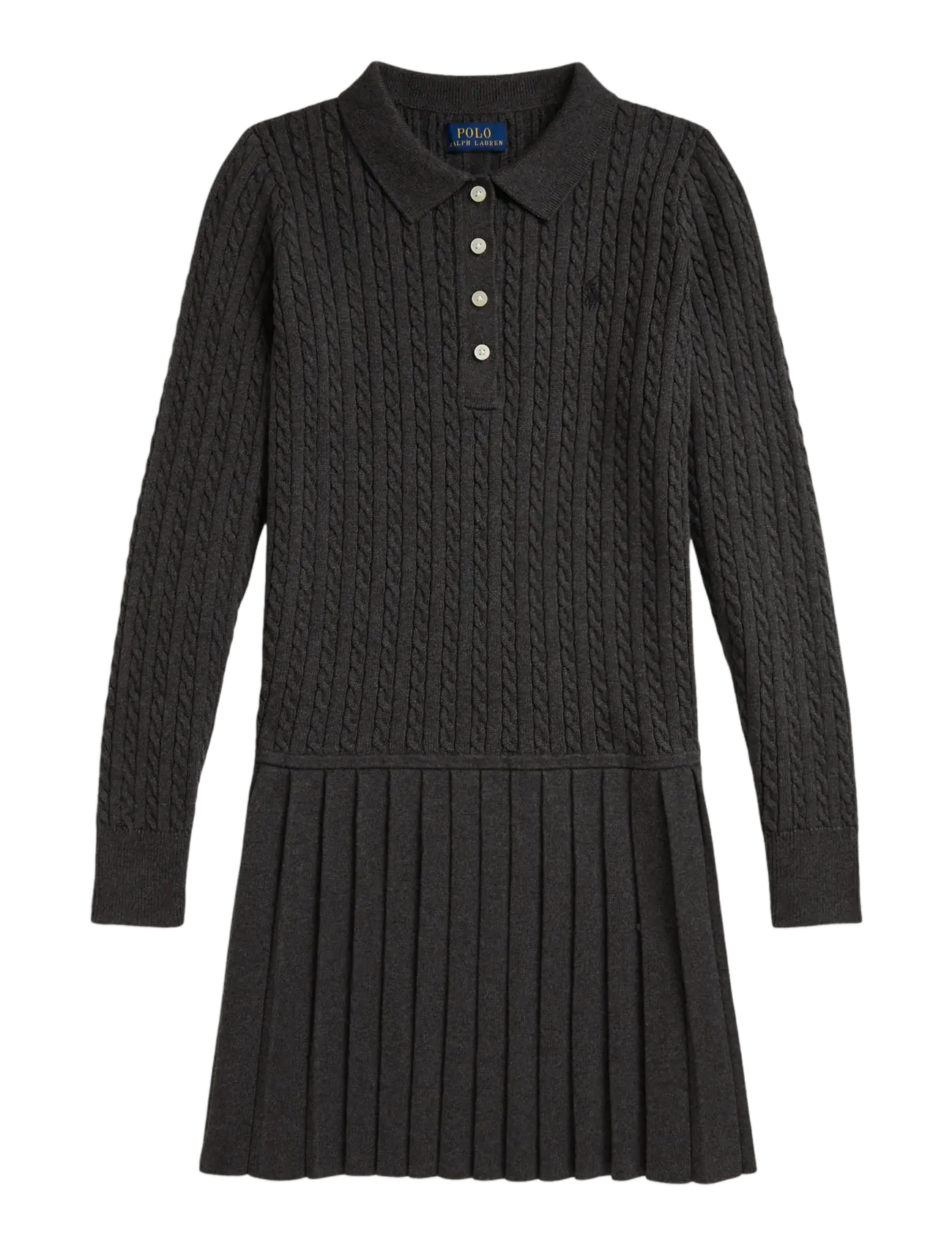 Mini-Cable Polo Sweater Dress - WINDSOR HEATHER