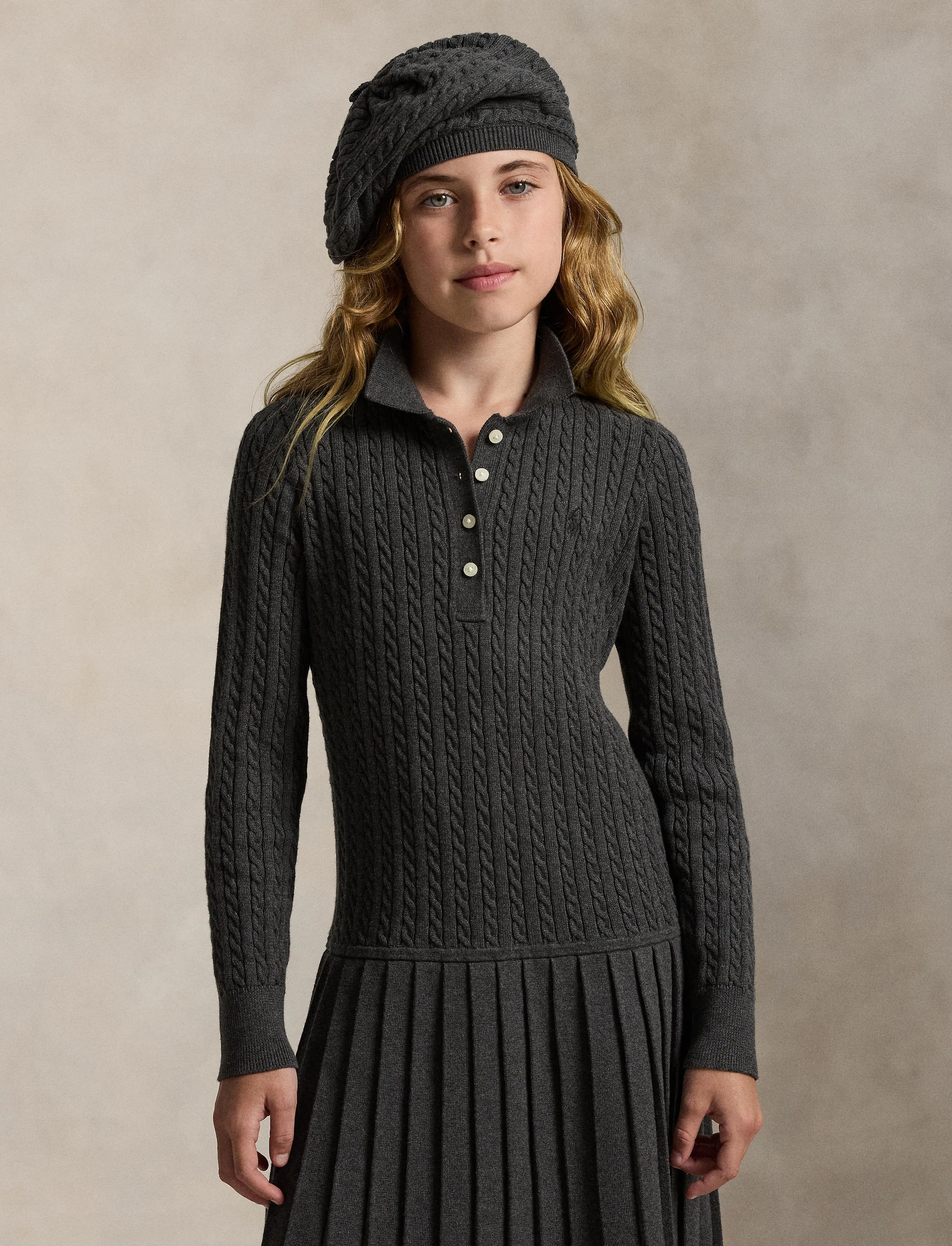 Ralph Lauren Kids Mini-Cable Polo Sweater Dress - Klänningar & Kjolar - WINDSOR HEATHER / grey