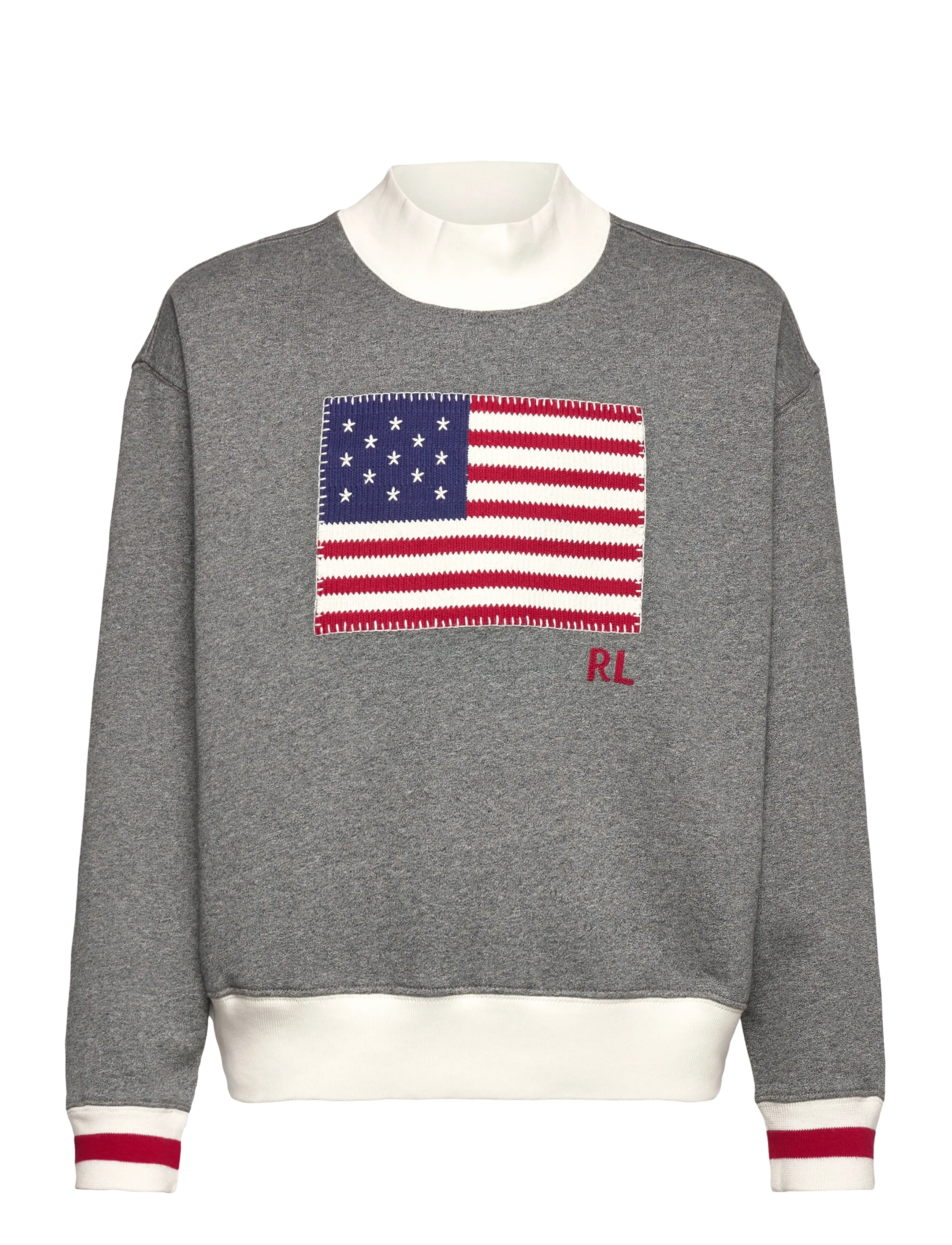 Ralph Lauren Kids Flag Fleece Mockneck Sweatshirt, 129-130, Sweatshirts & Hoodies, Grau - Sweatshirts, Kinder