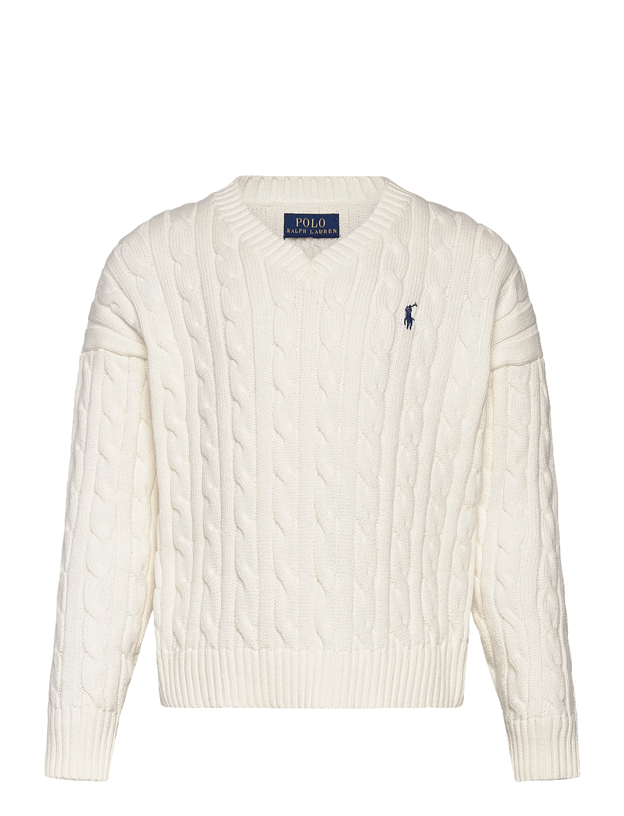 Ralph Lauren Kids - Cable-Knit Cotton V-Neck Sweater - jumpers - deckwash white - 1