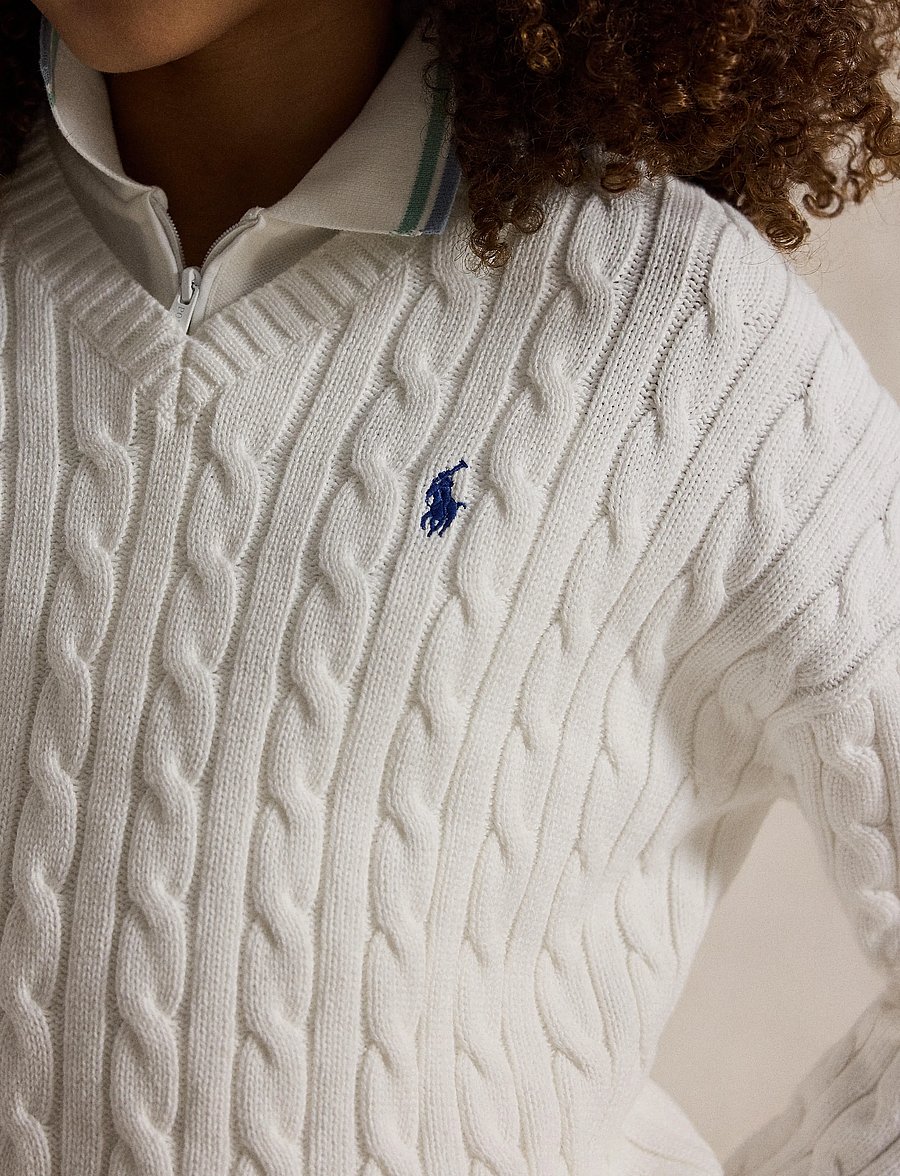 Ralph Lauren Kids - Cable-Knit Cotton V-Neck Sweater - jumpers - deckwash white - 0