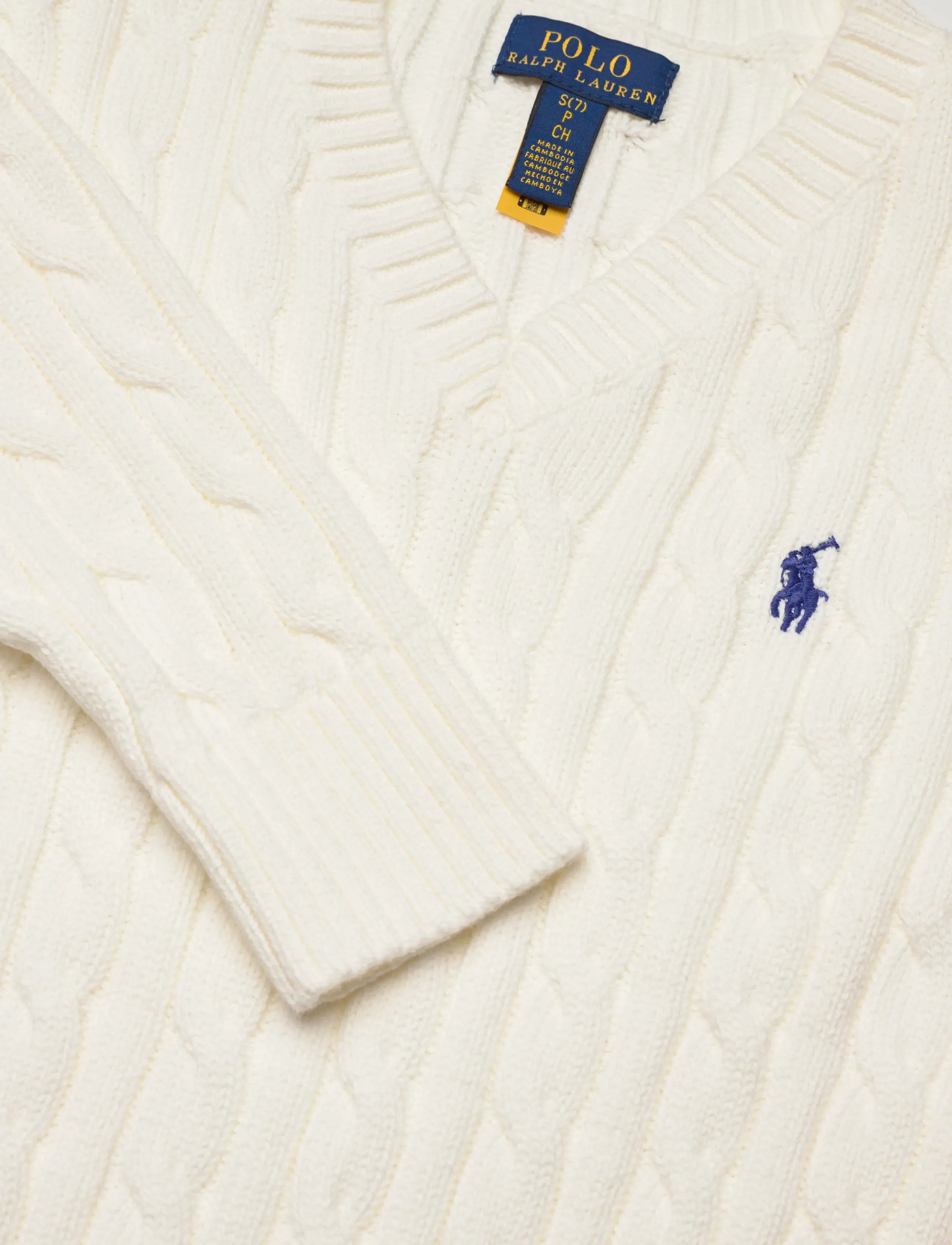 Ralph Lauren Kids - Cable-Knit Cotton V-Neck Sweater - jumpers - deckwash white - 4