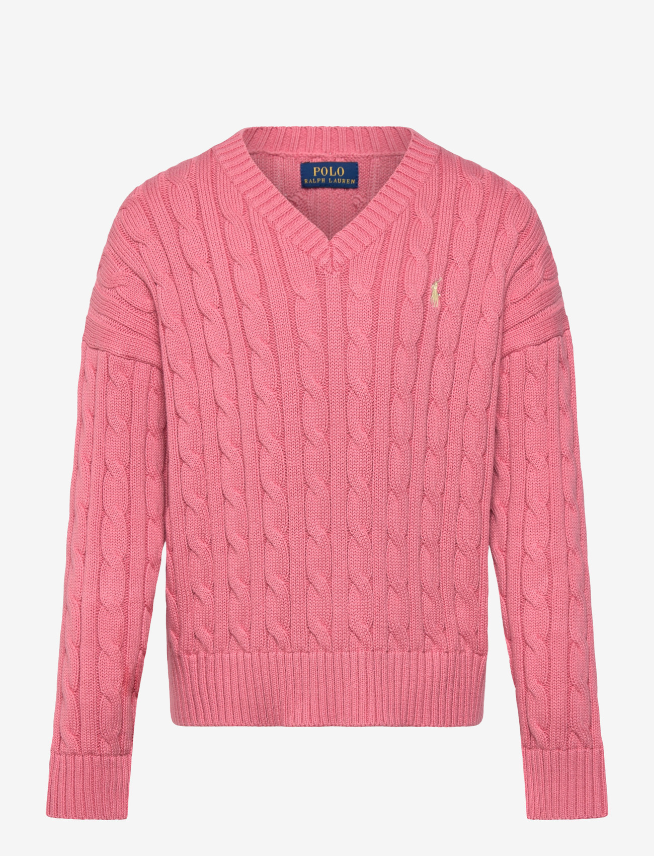 Ralph Lauren Kids - Cable-Knit Cotton V-Neck Sweater - pullover - desert rose - 0