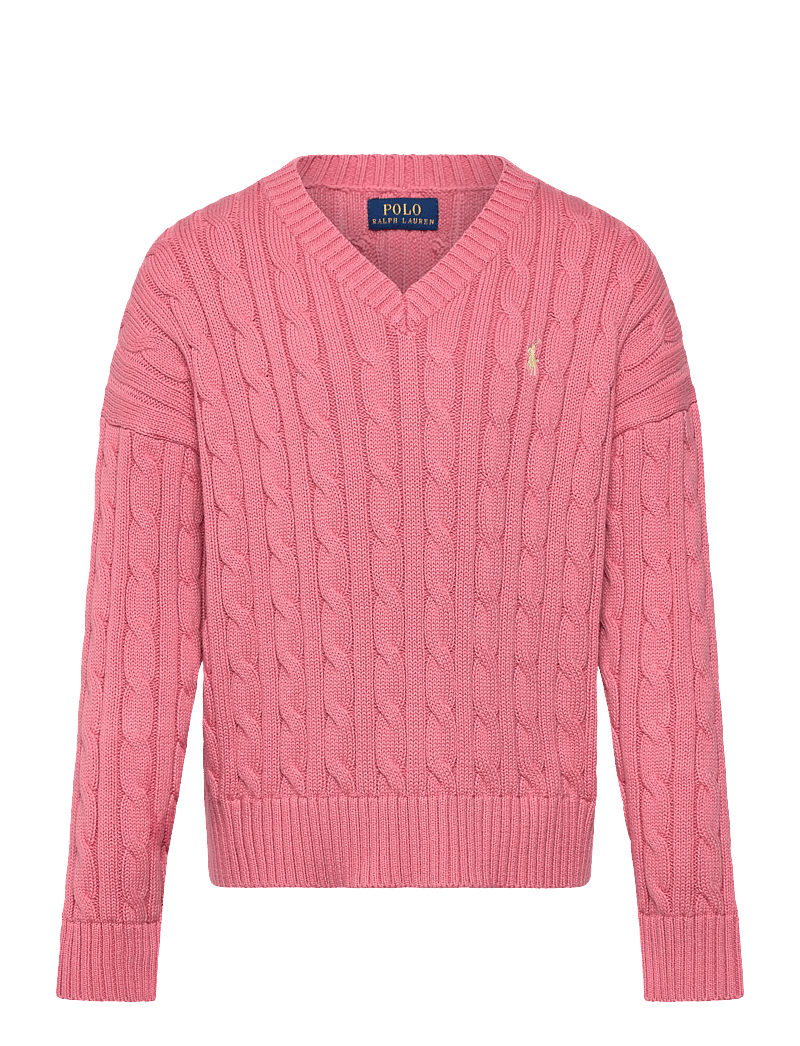 Ralph Lauren Kids - Cable-Knit Cotton V-Neck Sweater - pullover - desert rose - 0