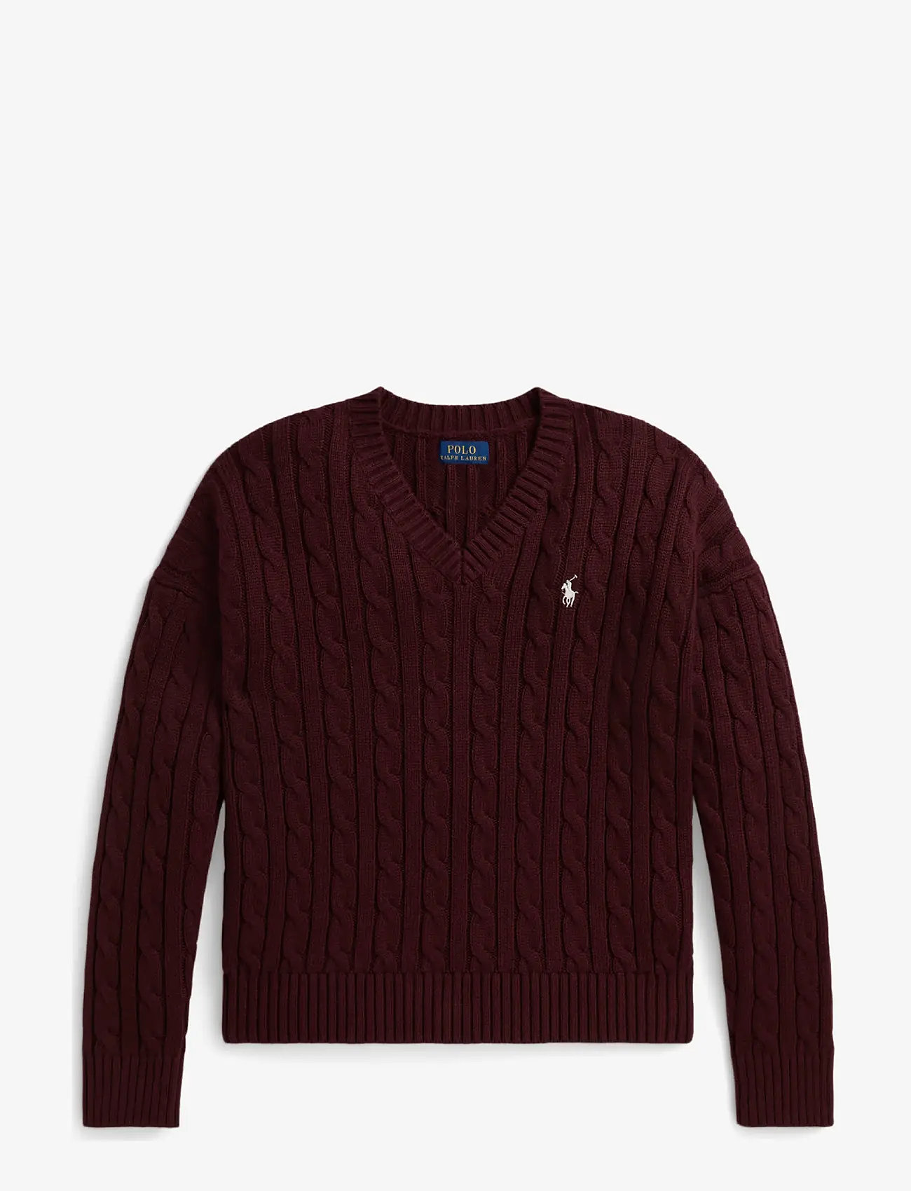 Ralph Lauren Kids Cable-Knit Cotton V-Neck Sweater - Viršutinės dalies drabužiai - RICH RUBY / burgundy