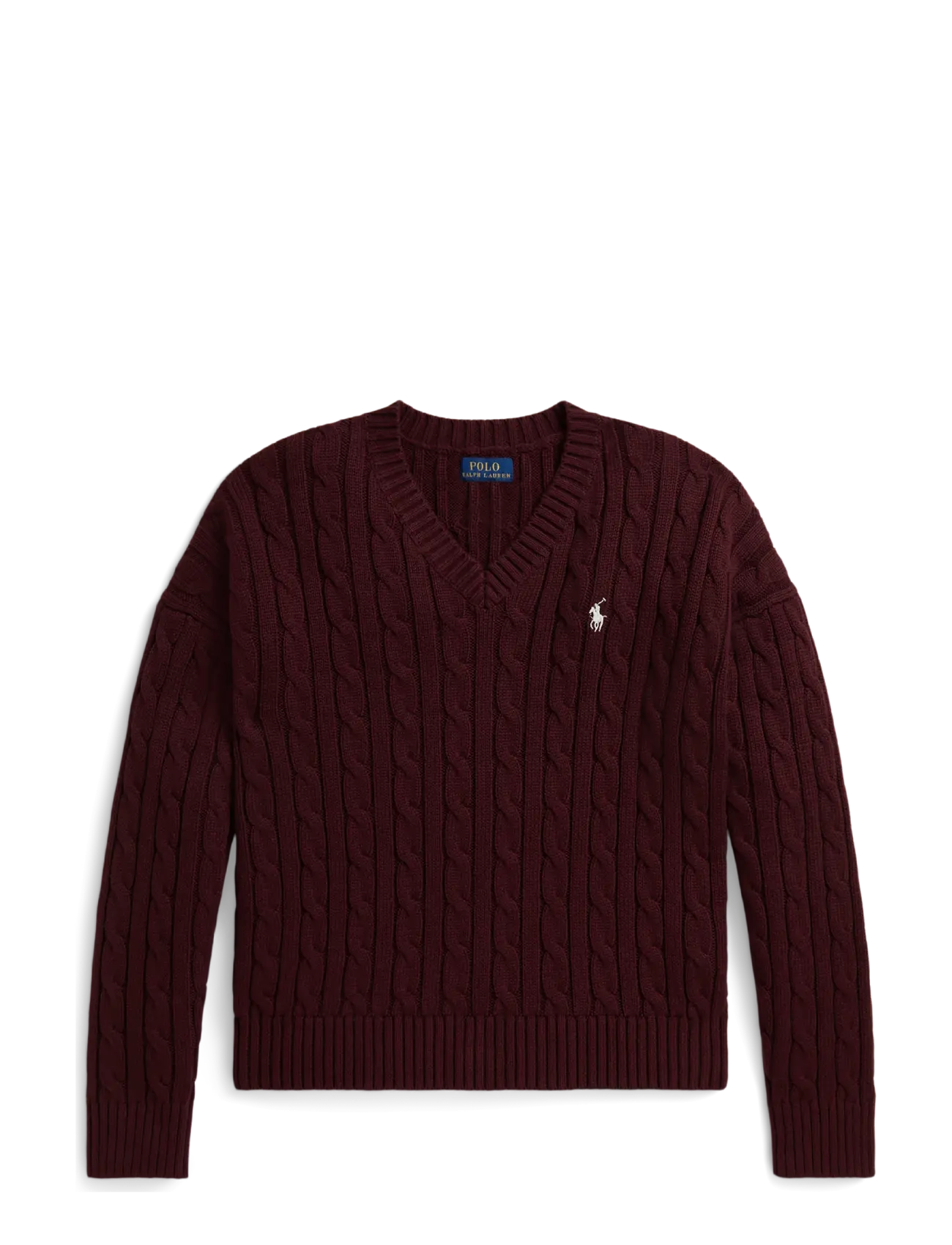 Ralph Lauren Kids Cable-Knit Cotton V-Neck Sweater - Viršutinės dalies drabužiai - RICH RUBY / burgundy