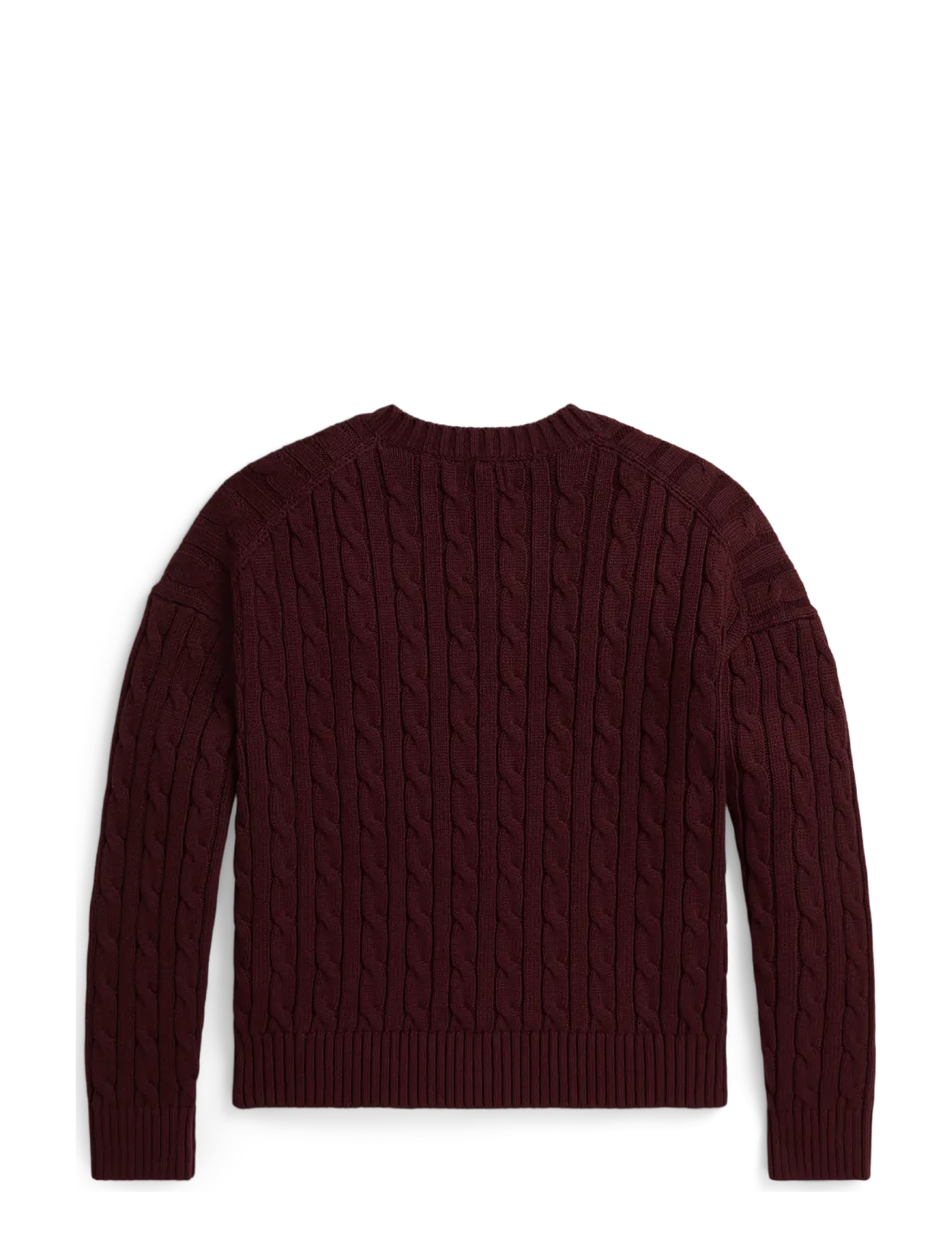 Ralph Lauren Kids - Cable-Knit Cotton V-Neck Sweater - trøjer - rich ruby - 2