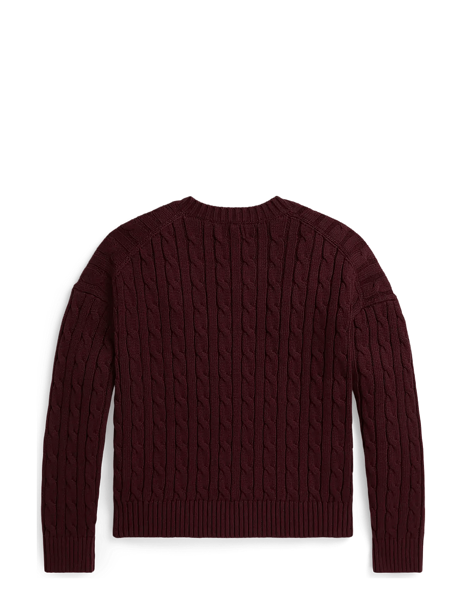 Ralph Lauren Kids - Cable-Knit Cotton V-Neck Sweater - pullover - rich ruby - 2