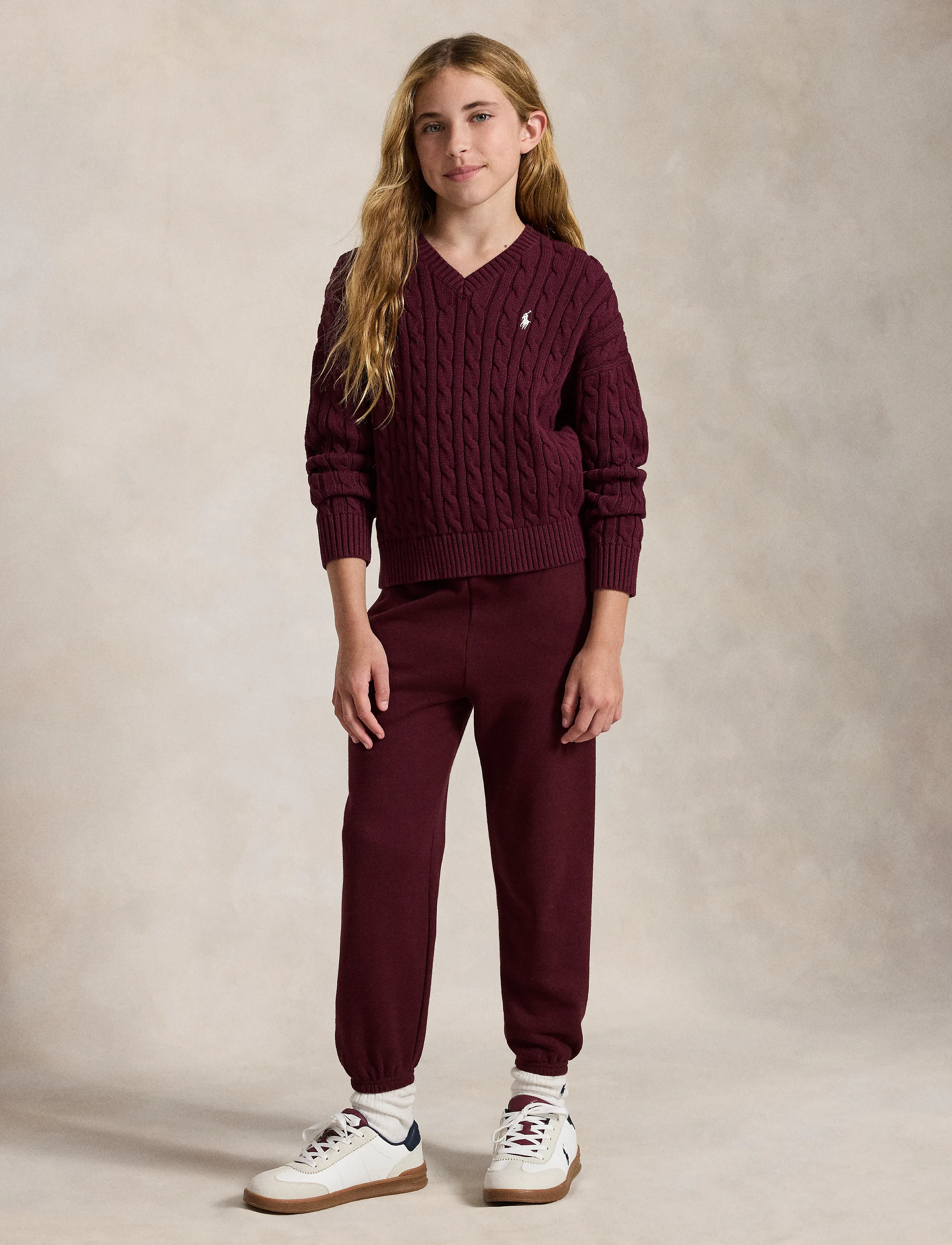 Ralph Lauren Kids - Cable-Knit Cotton V-Neck Sweater - trøjer - rich ruby - 3