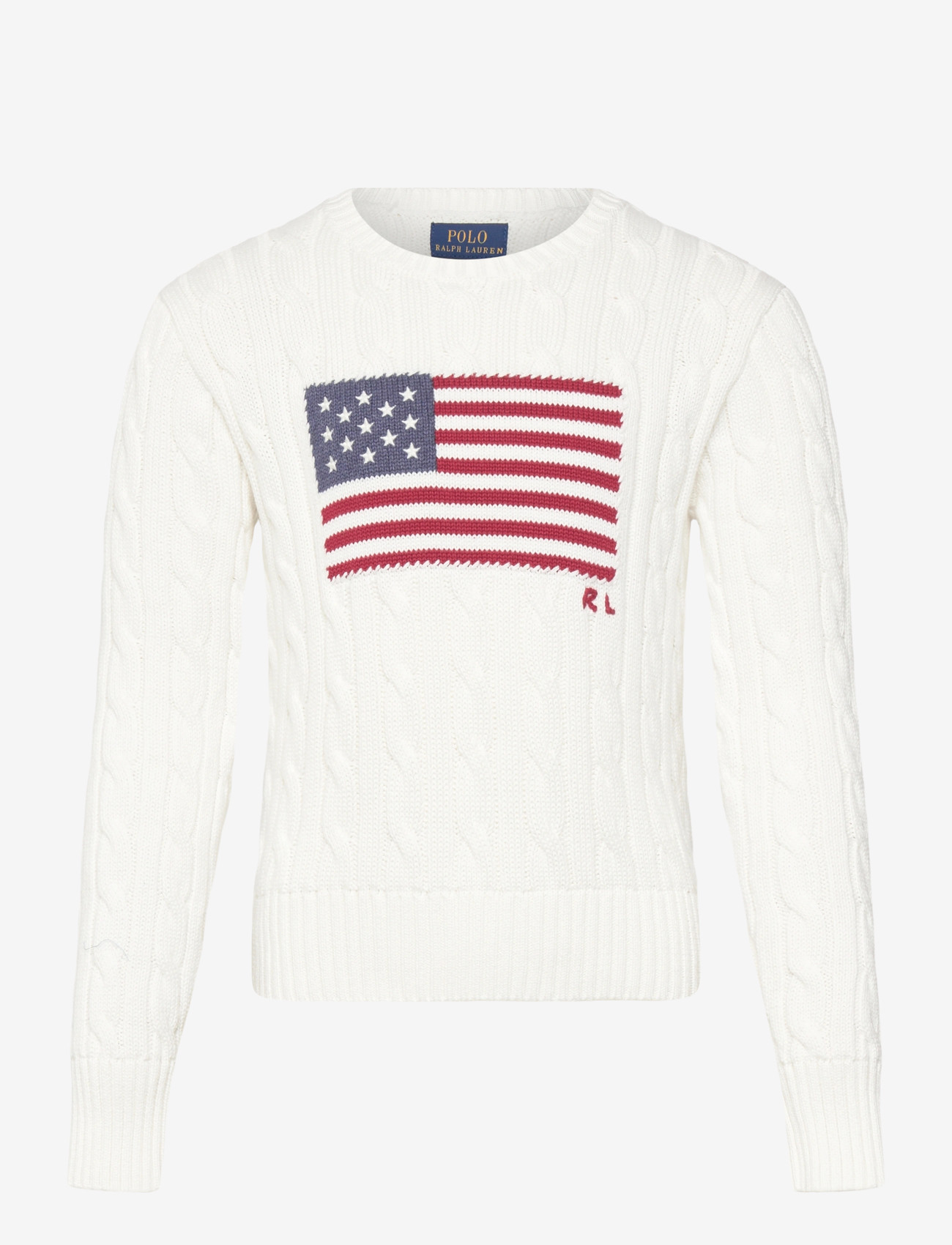 Ralph Lauren Kids - Cropped Cable-Knit Flag Cotton Sweater - stickade tröjor - deckwash white mu - 0