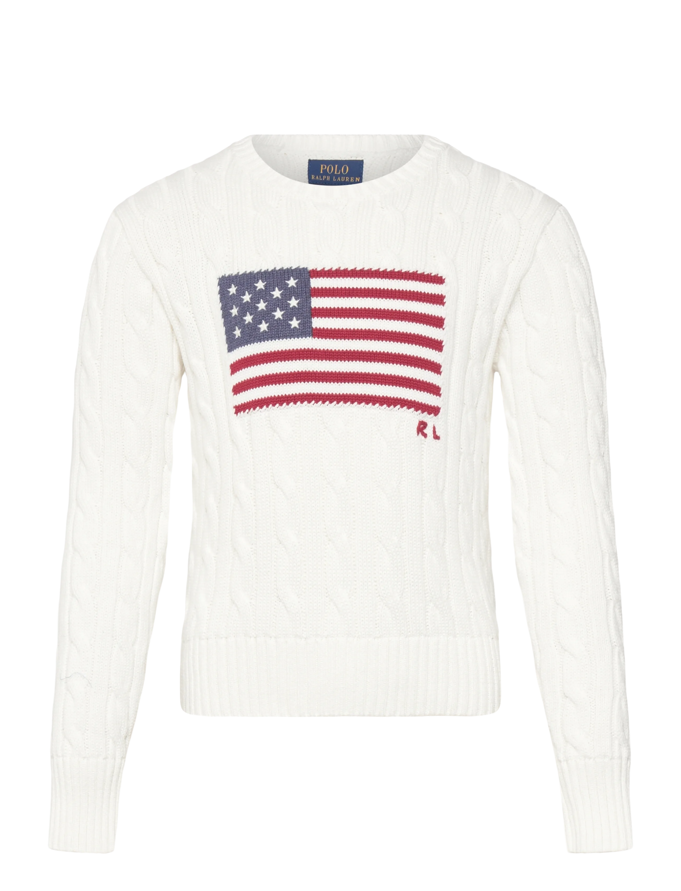 Ralph Lauren Kids Cropped Cable-Knit Flag Cotton Sweater - Shop by age - DECKWASH WHITE MU / white