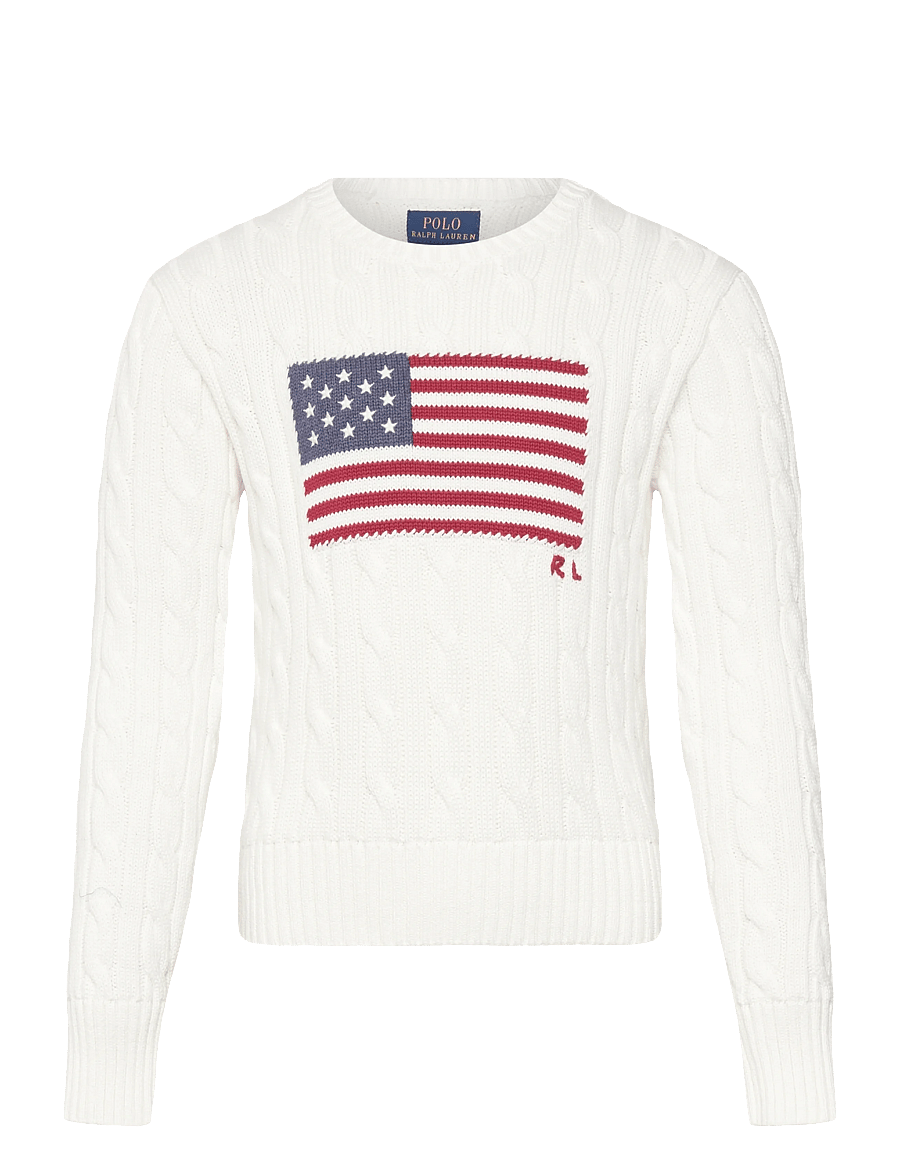 Ralph Lauren Kids - Cropped Cable-Knit Flag Cotton Sweater - džemprid - deckwash white mu - 0