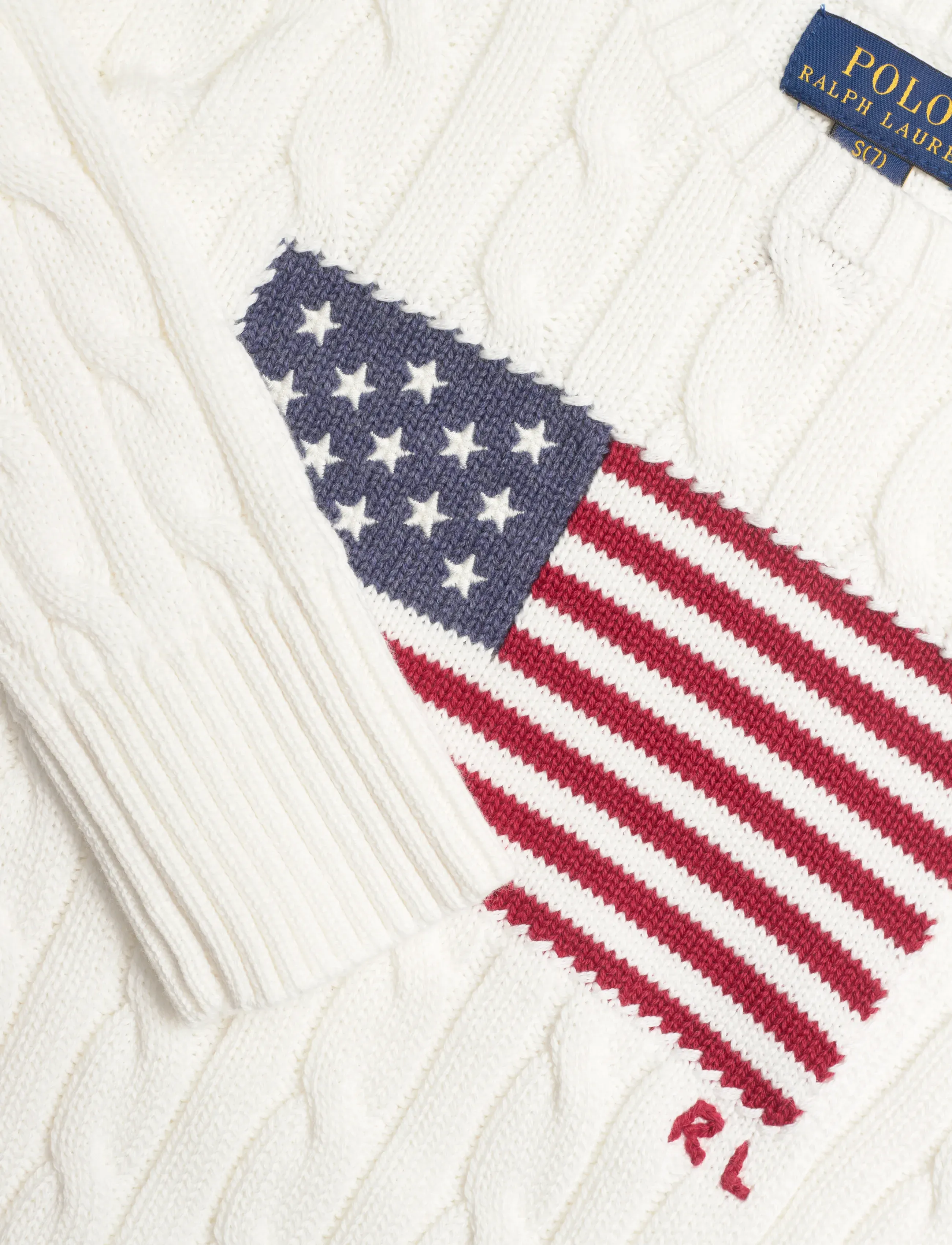 Ralph Lauren Kids - Cropped Cable-Knit Flag Cotton Sweater - jumpers - deckwash white mu - 2