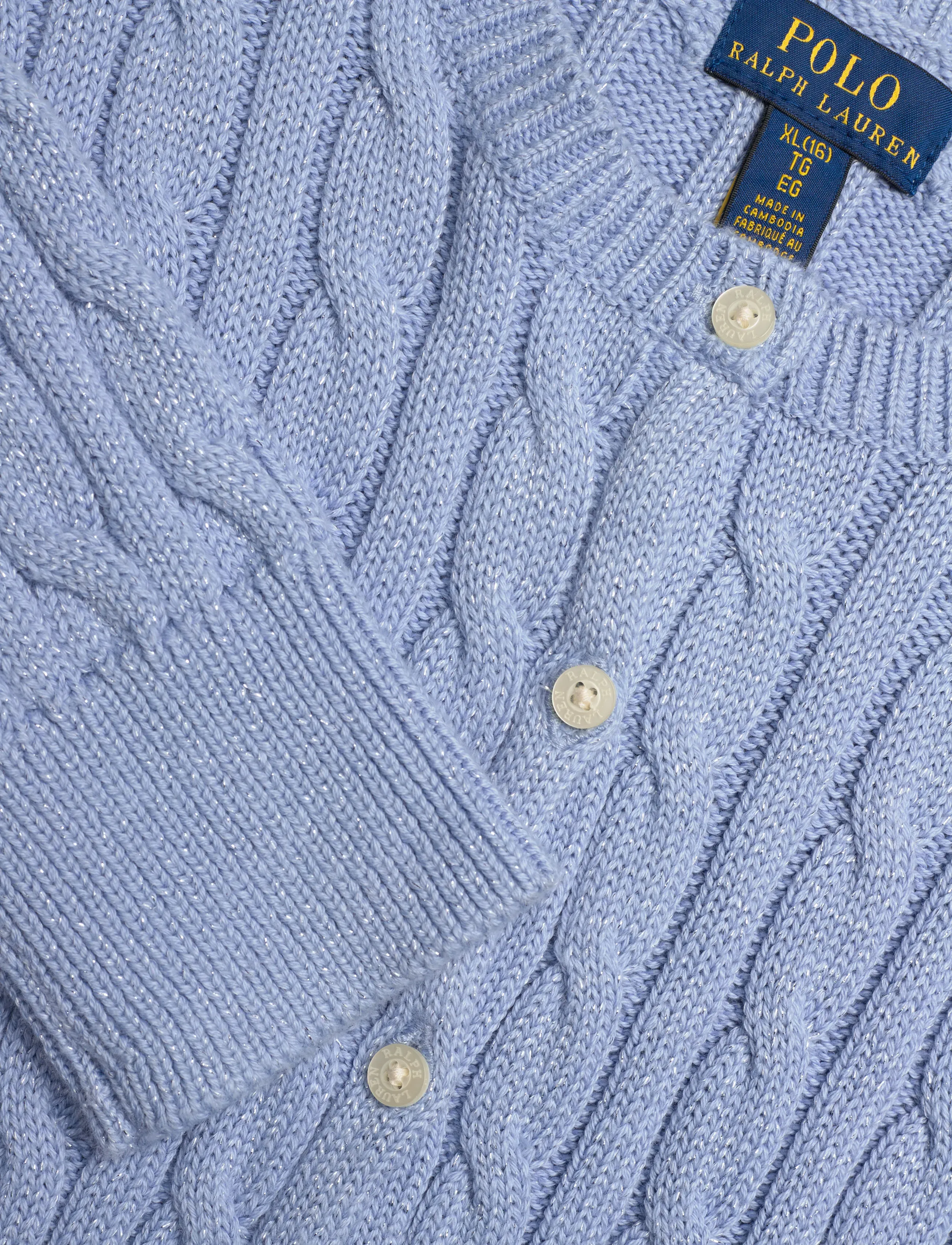 Ralph Lauren Kids - Metallic Cable-Knit Cardigan - cardigans - chambray blue w - 2